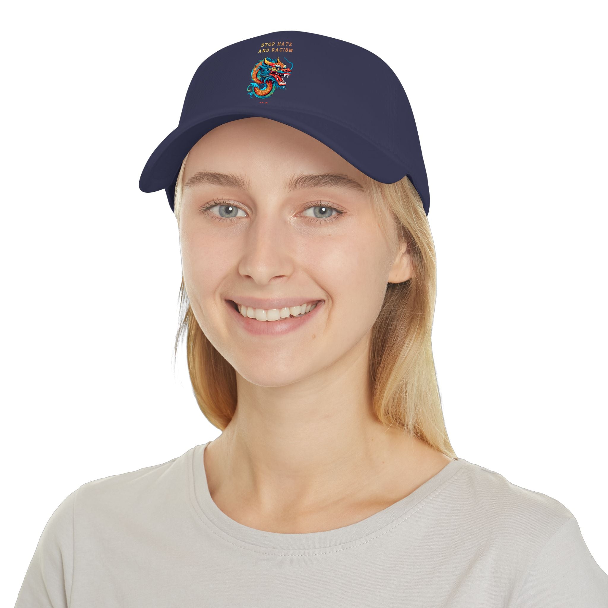 Red Dragon Baseball Cap - "Stop Hate and Racism" Embroidered Low Profile Hat