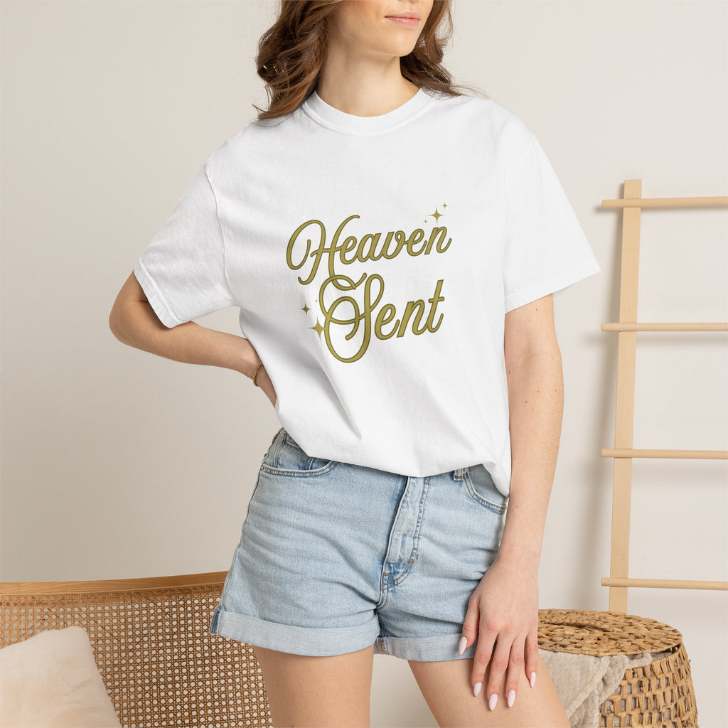 Heaven Sent Graphic Tee – Script Text Logo Cotton T-Shirt
