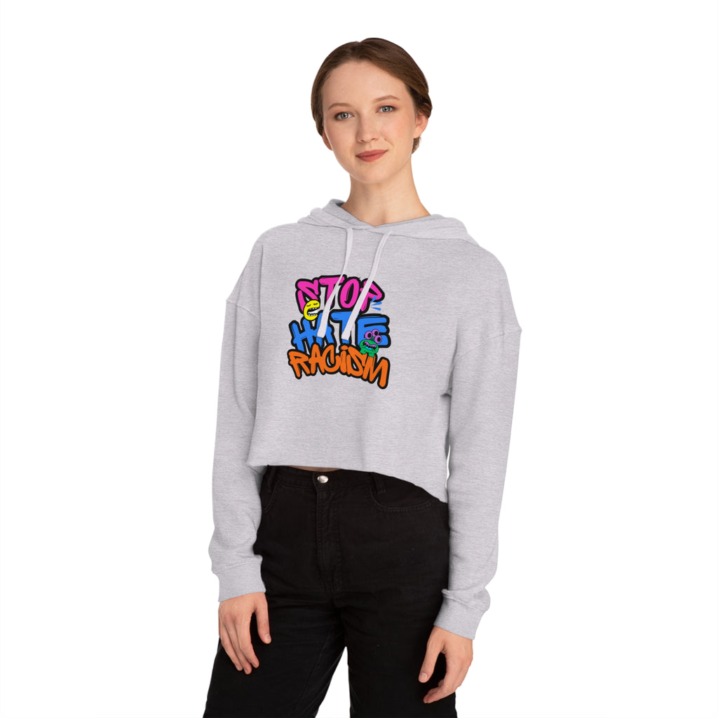 Cropped Hoodie "Stop Hate, Not People" Graffiti Anti-Racism Sweatshirt