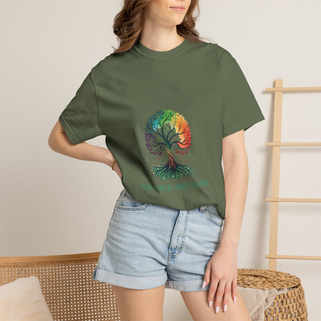 Stop Hate and Racism Tree T-Shirt — Rainbow Unity Tee