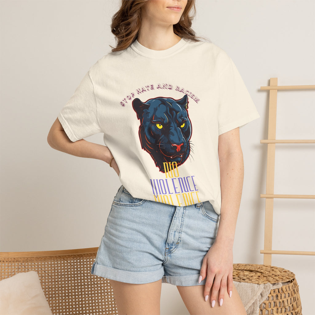 No Violence Panther T-Shirt — Graphic Animal Tee with 'No Violence' Text