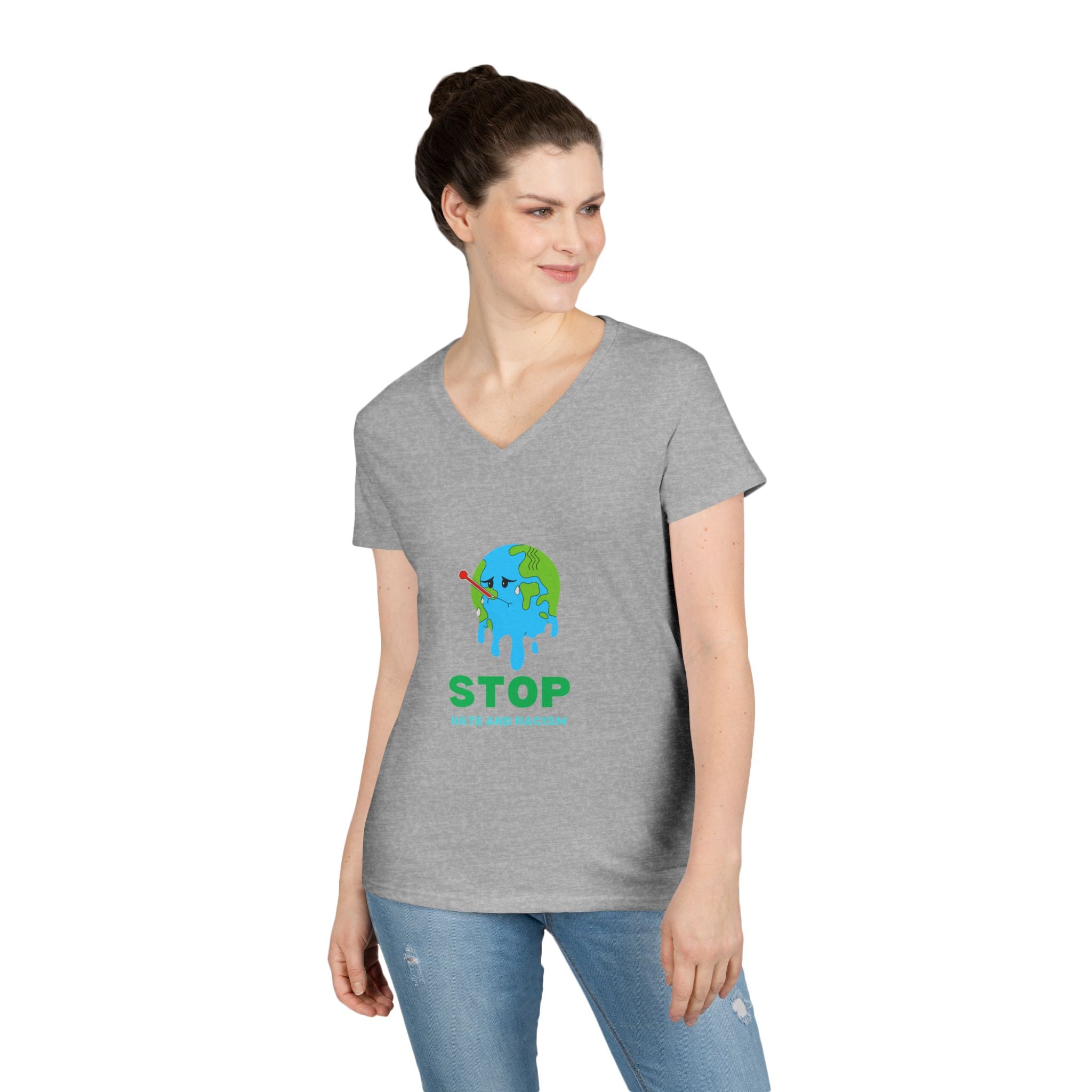 Stop Hate and Racism Eco V-Neck T-Shirt