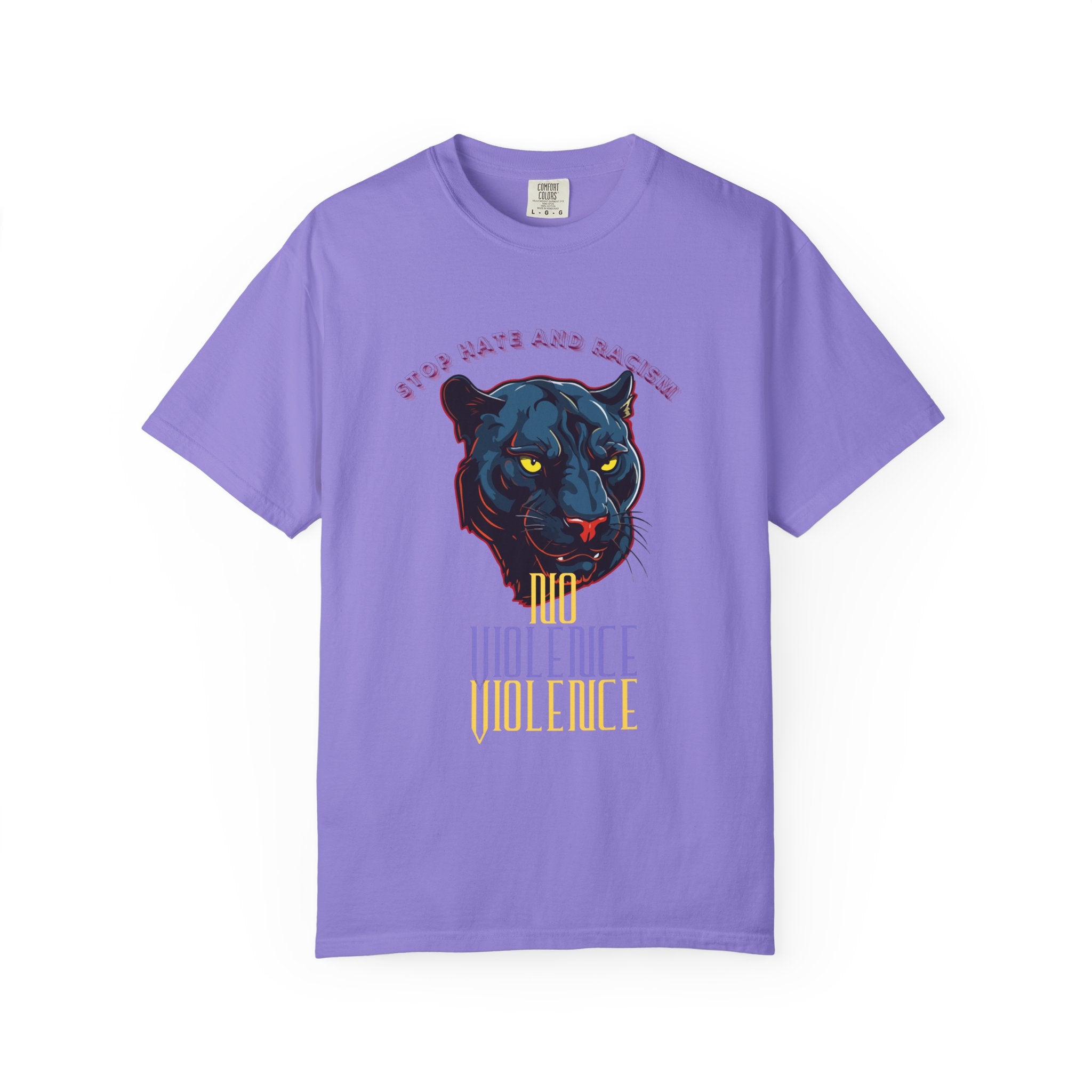 No Violence Panther T-Shirt — Graphic Animal Tee with 'No Violence' Text