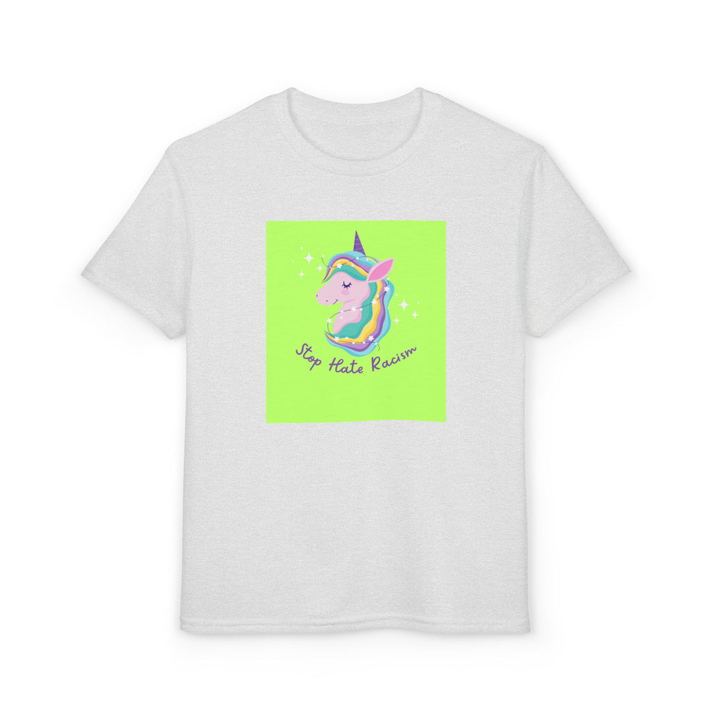 Youth T-Shirt — Rainbow Unicorn “Stop Hate Racism” Graphic