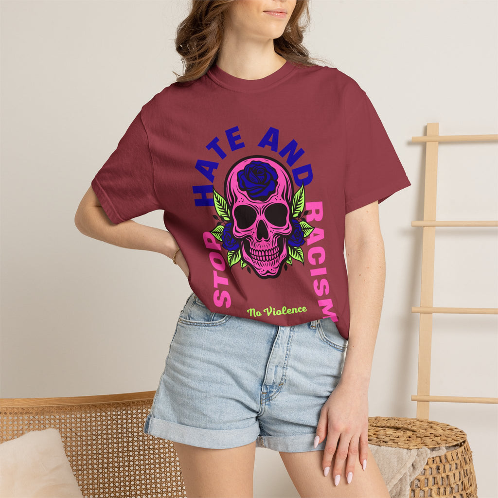 Stop Hate and Racism Skull T-Shirt — Anti-Racism Statement Tee