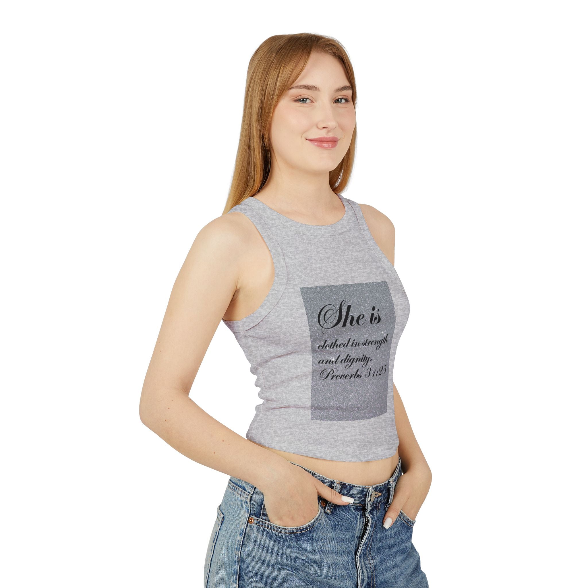 Proverbs 31:25 'She Is Clothed in Strength' Women's Ribbed Racer Tank