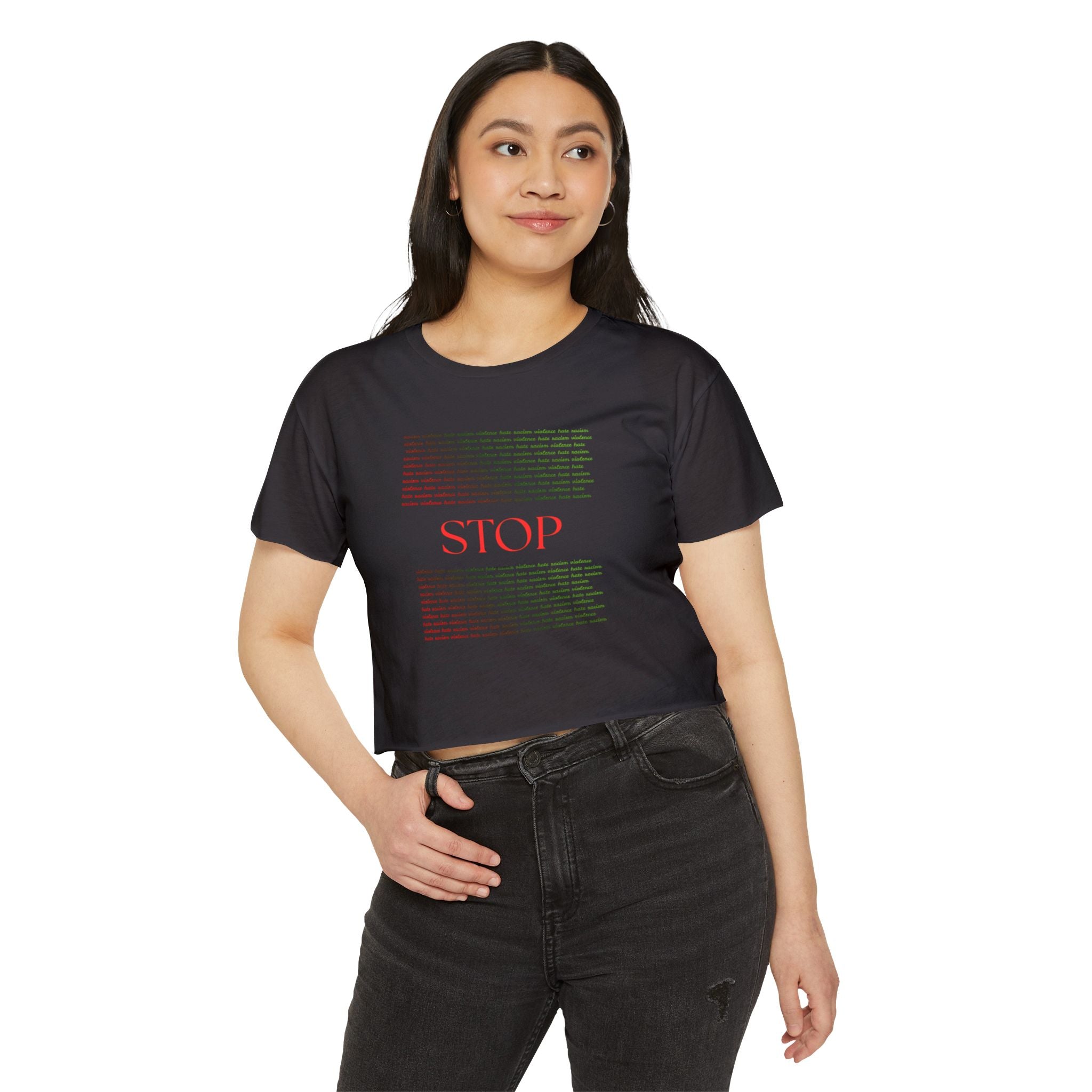 STOP Graphic Crop Top — Women's Festival Statement Tee