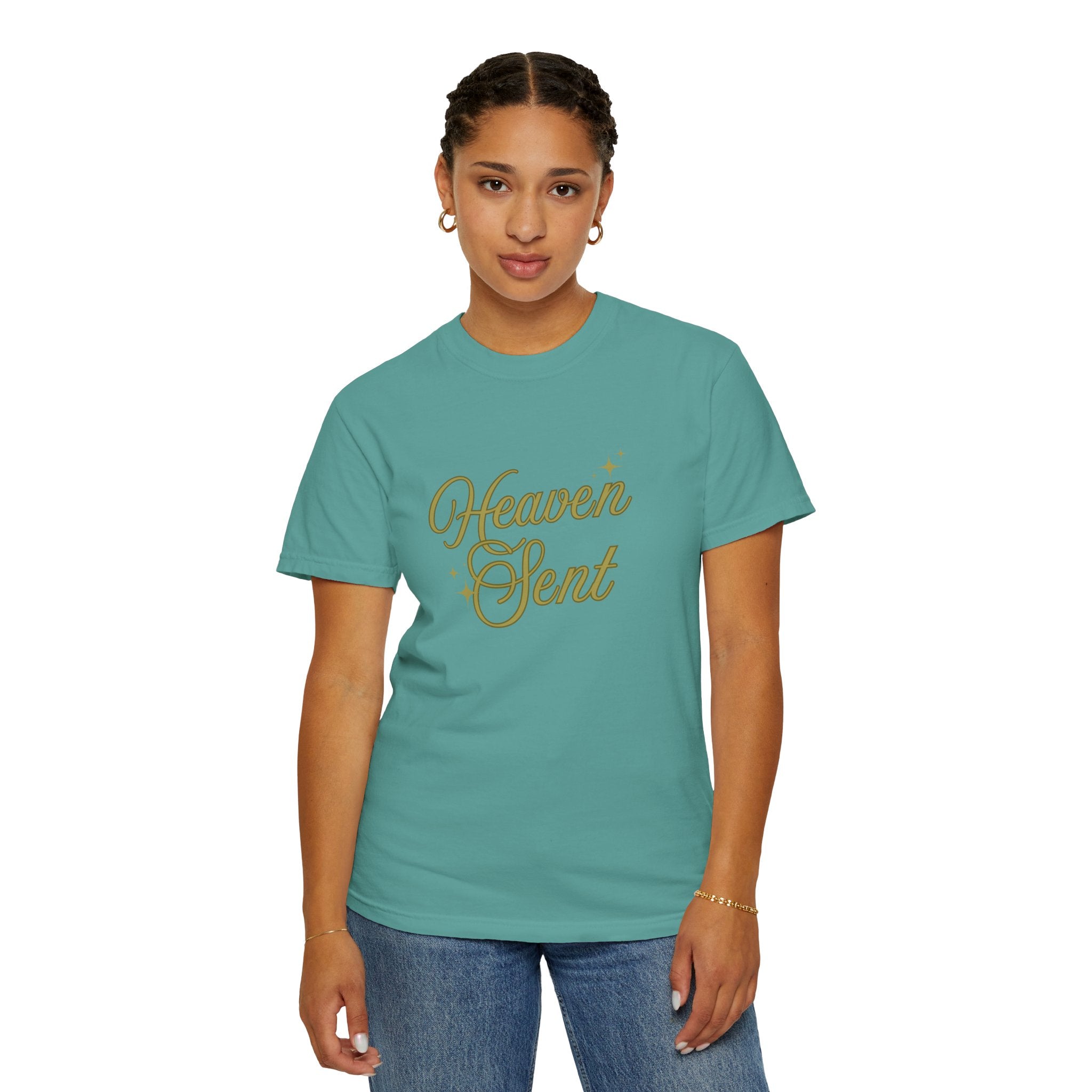 Heaven Sent Graphic Tee – Script Text Logo Cotton T-Shirt