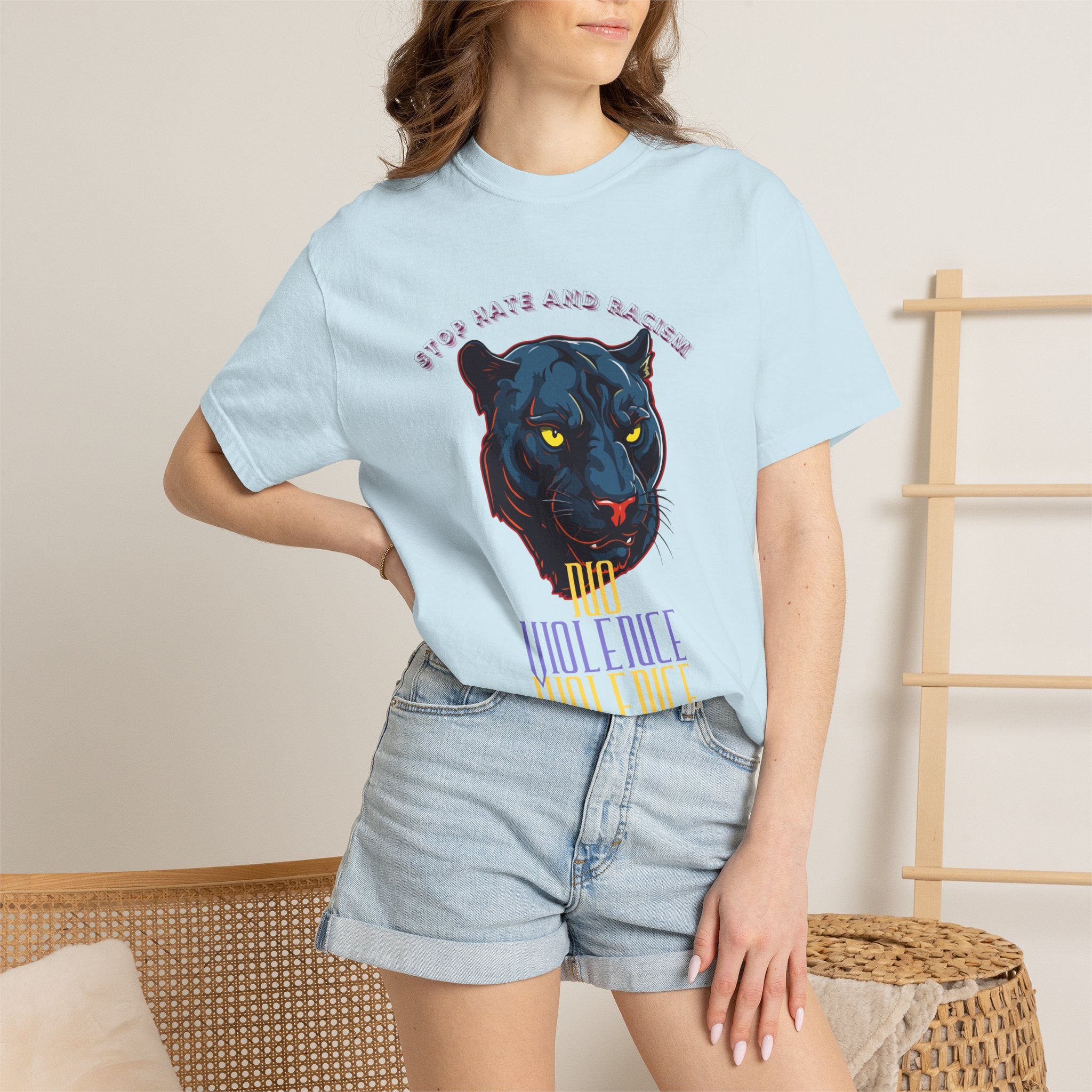 No Violence Panther T-Shirt — Graphic Animal Tee with 'No Violence' Text