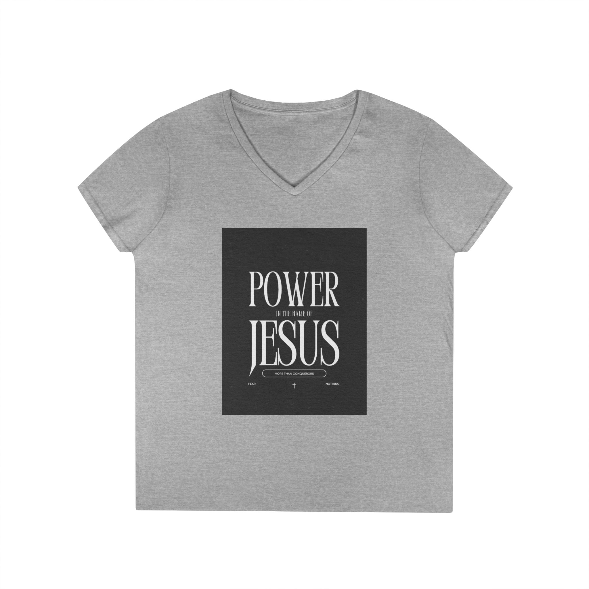 Power of Jesus Ladies' V-Neck T-Shirt — Inspirational Christian Faith Tee