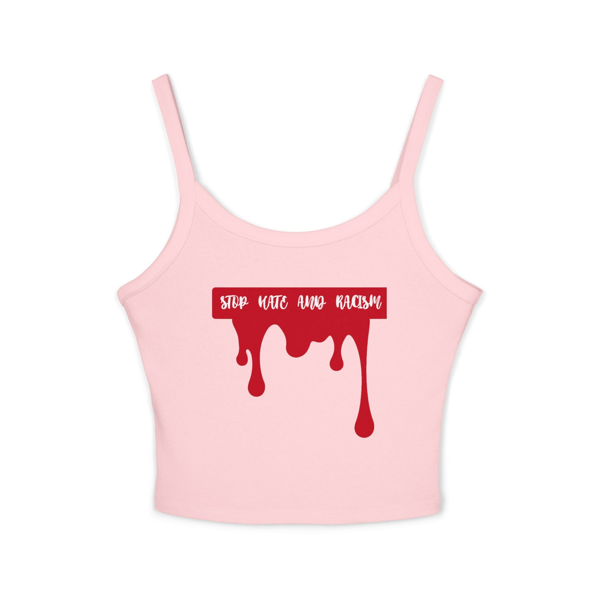 Stop Hate And Racism Spaghetti Strap Tank Top — Anti-Racism Graphic Crop