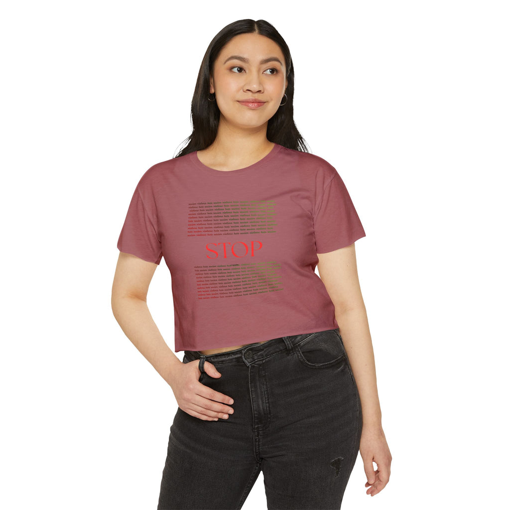 STOP Graphic Crop Top — Women's Festival Statement Tee