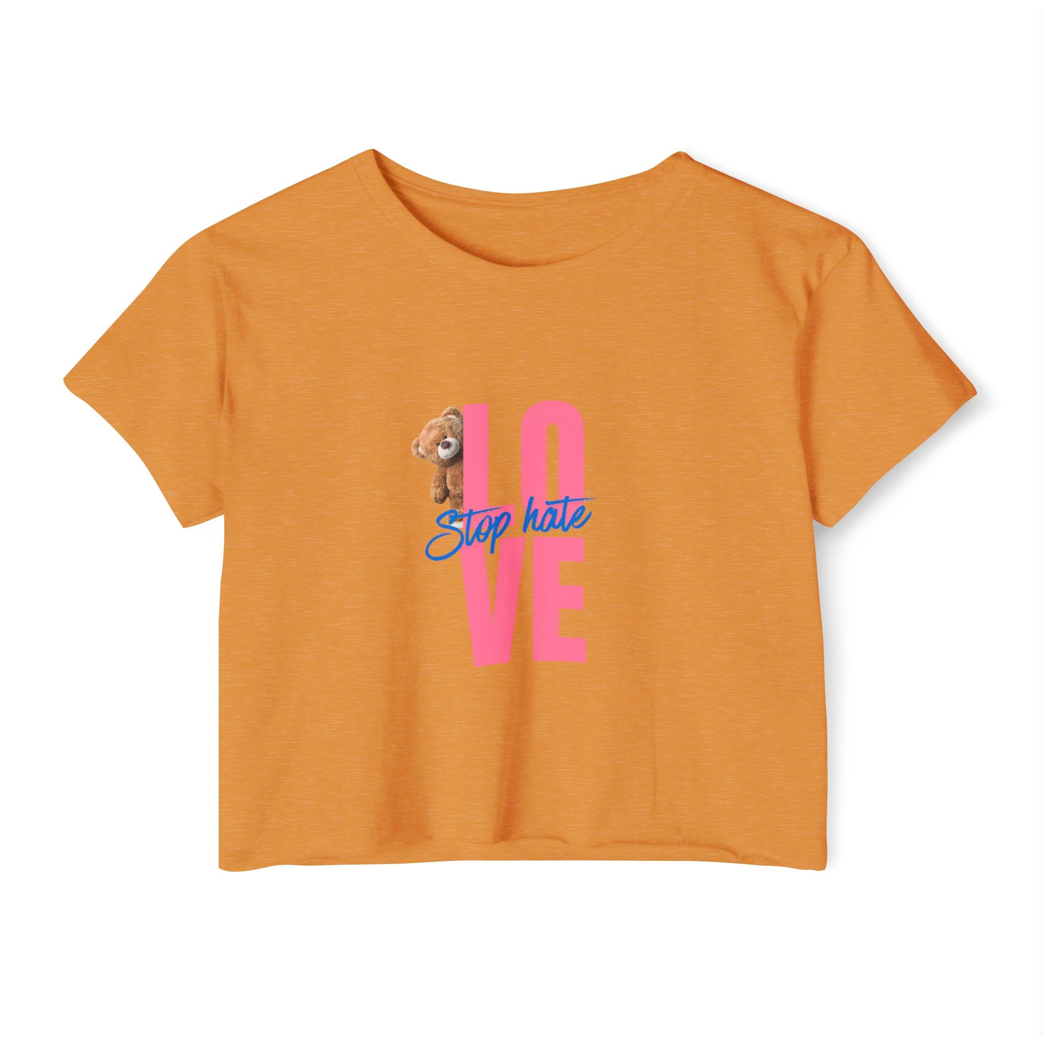 LOVE Festival Crop Top — 'Stop Hate' Pink Teddy Graphic