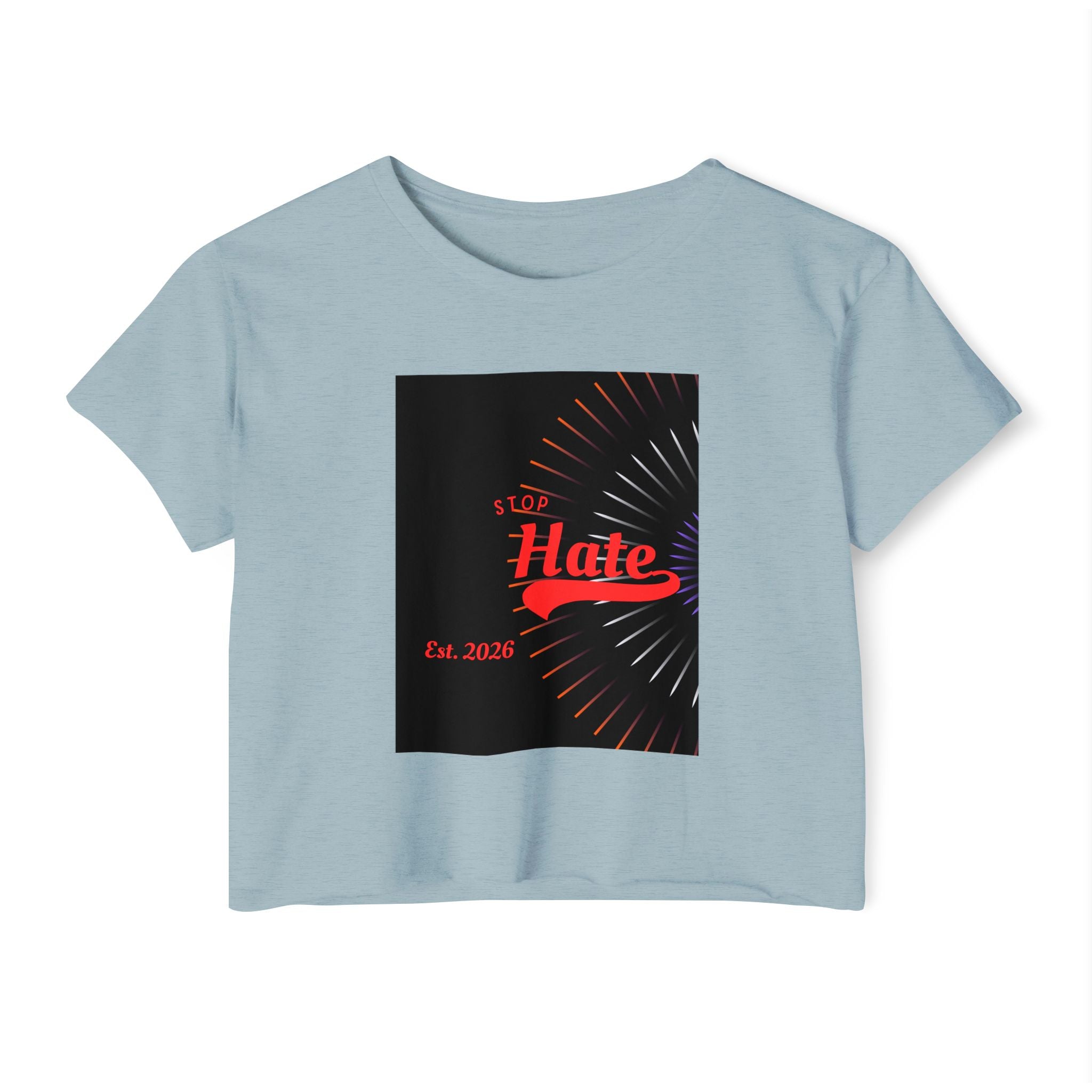 Crop Top — 'Stop Hate' Festival Crop Top, Retro Red Script Graphic