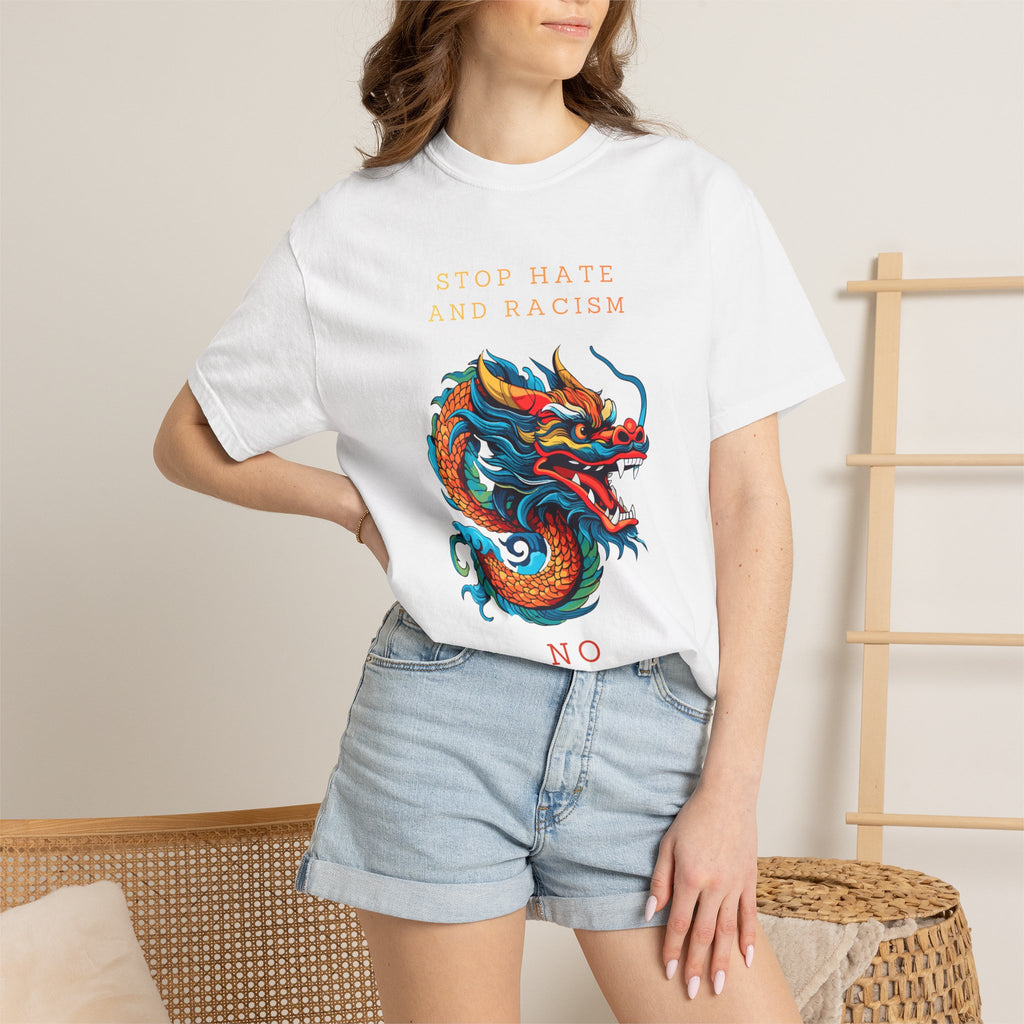 T-Shirt — 'Stop Hate and Racism, No Violence' Dragon Graphic Tee