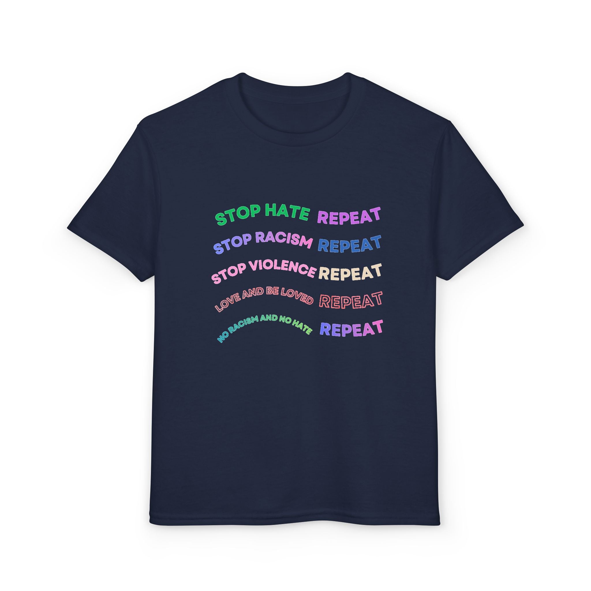 Youth T‑Shirt — "Stop Hate Repeat" Rainbow Anti-Bullying Tee