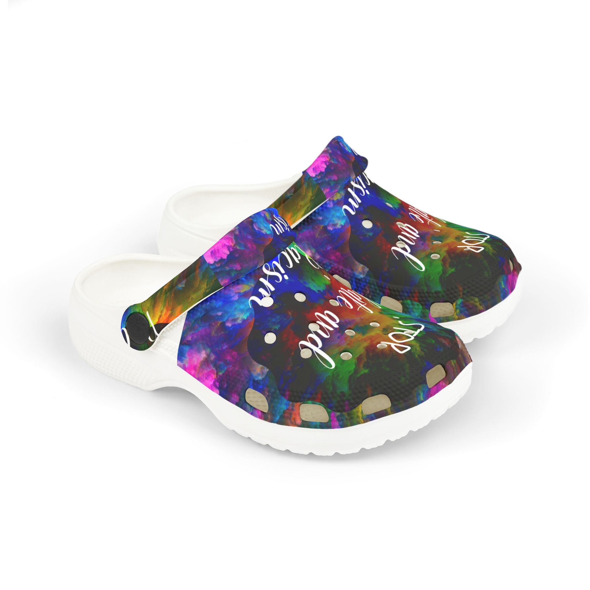 Kids Foam Clogs — "Stop Hate and Racism" Colorful Tie-Dye Anti-Racism Slip-Ons