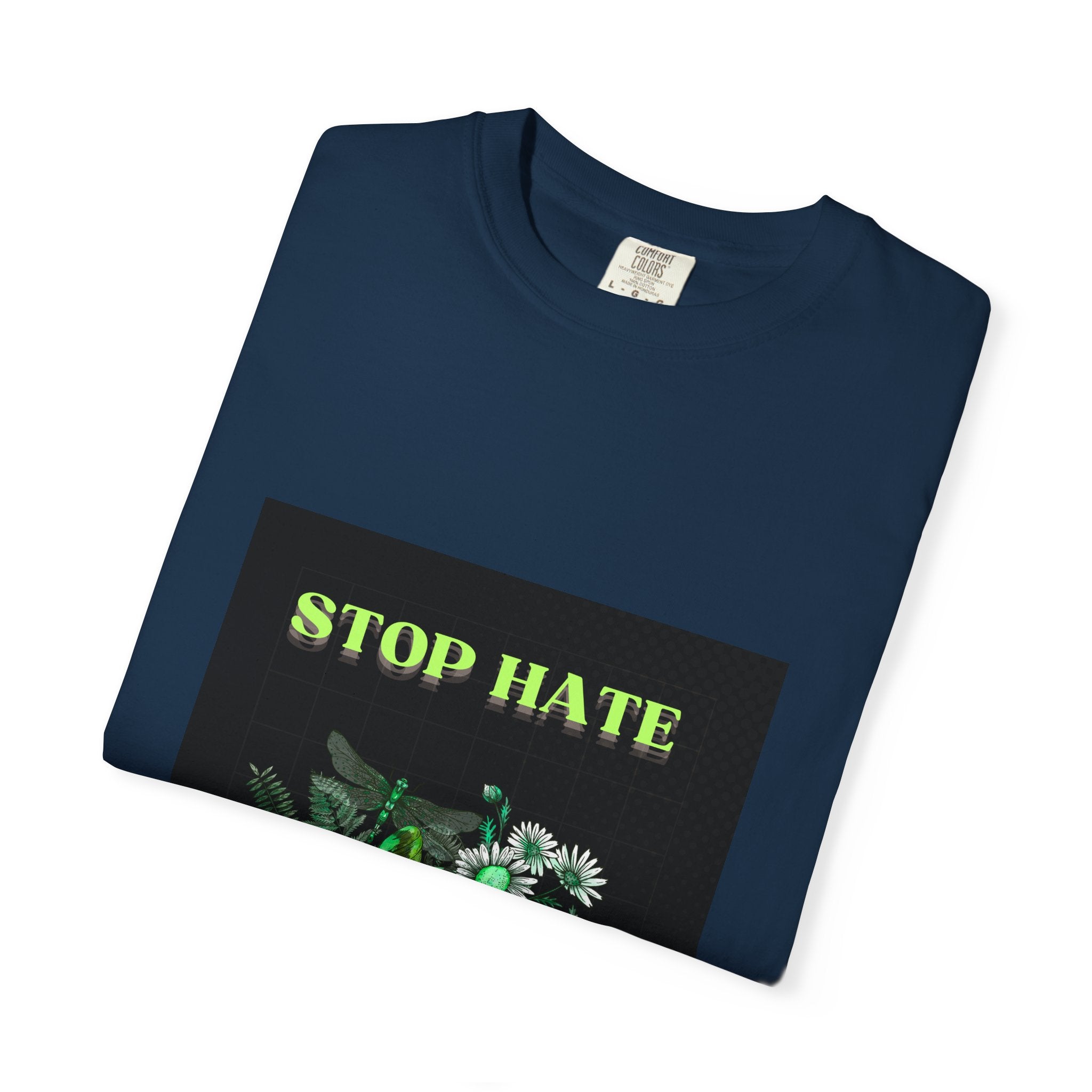 Stop Hate Skull T-Shirt — Green Floral Skull Graphic Tee