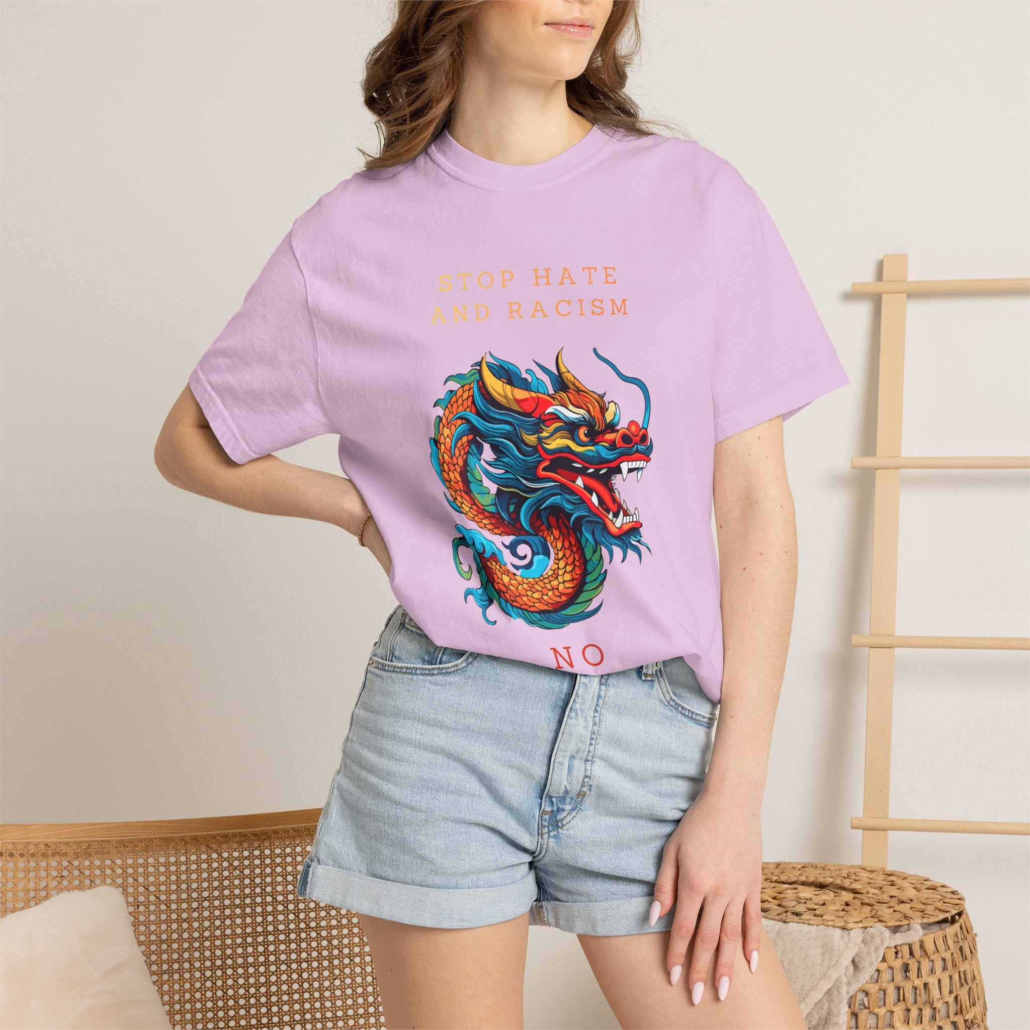 T-Shirt — 'Stop Hate and Racism, No Violence' Dragon Graphic Tee