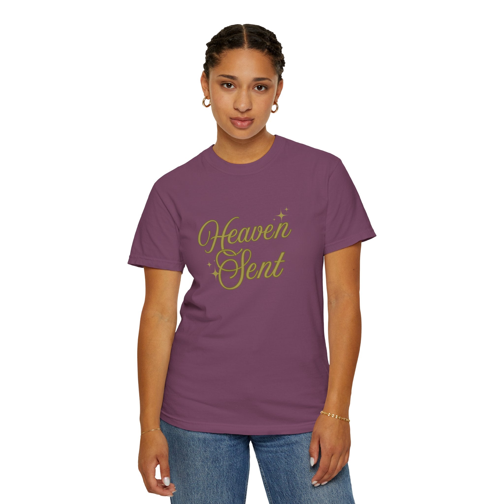 Heaven Sent Graphic Tee – Script Text Logo Cotton T-Shirt