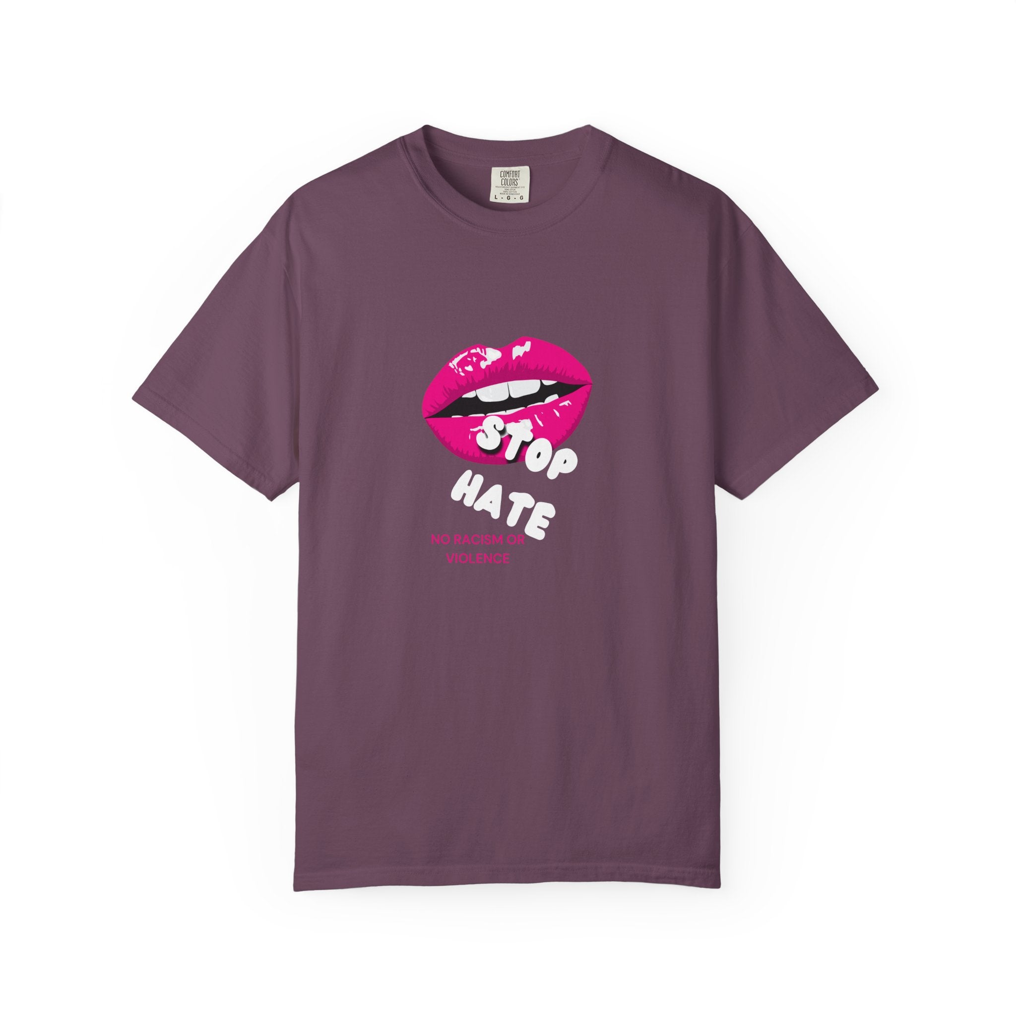 T-Shirt — Pink Lip 'Stop' Graphic Tee (No Racism or Violence)