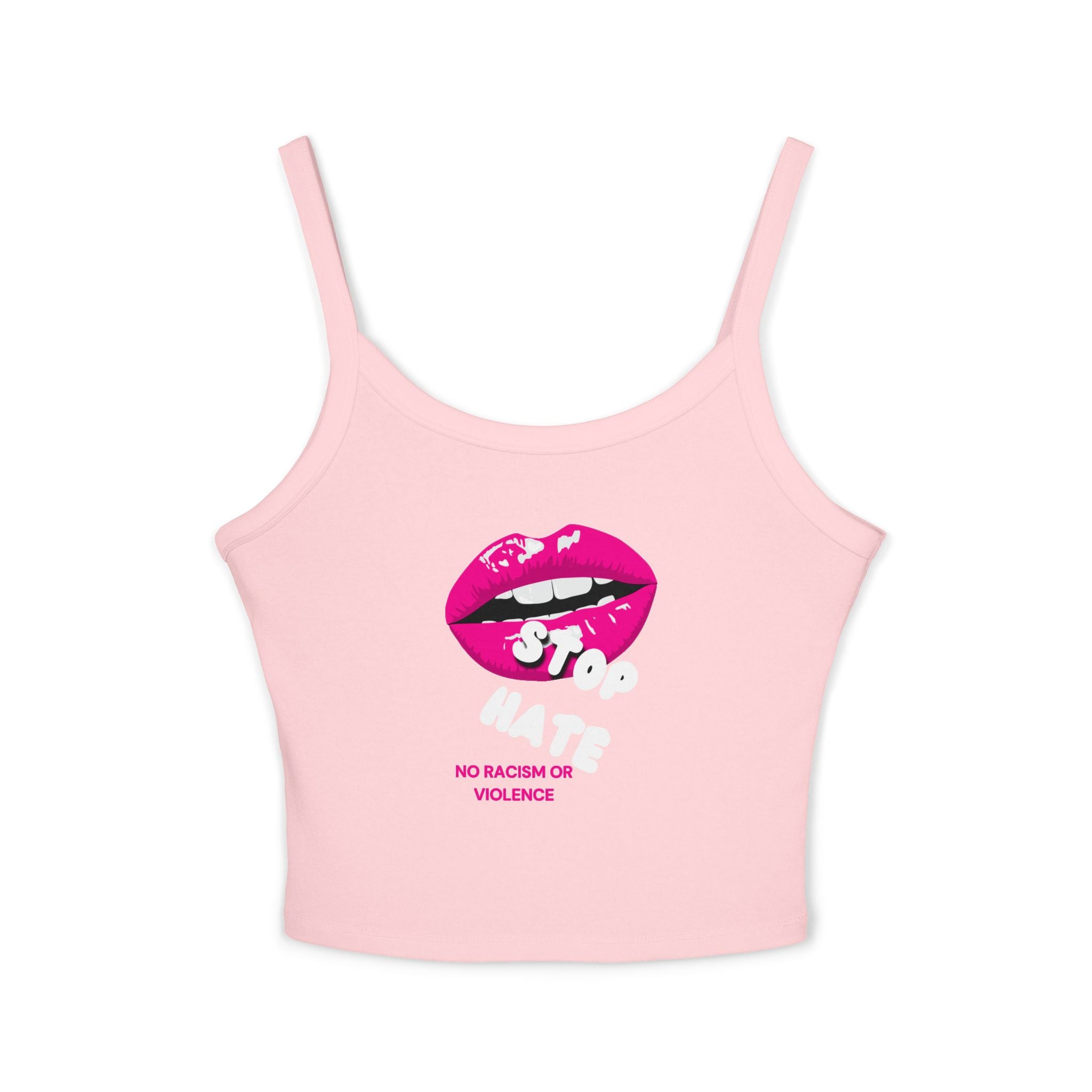 Spaghetti Tank Top — Pink Lip 'Stop Hatin'' Graphic Crop
