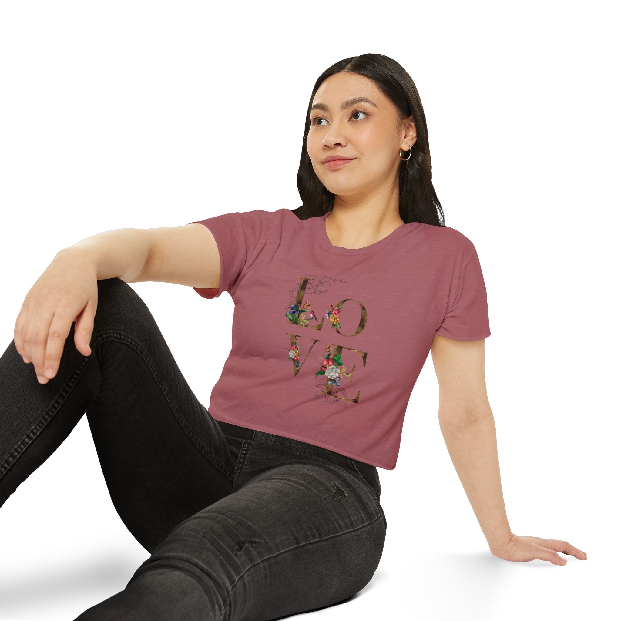 LOVE Floral Crop Top — Women's Festival Graphic Tee