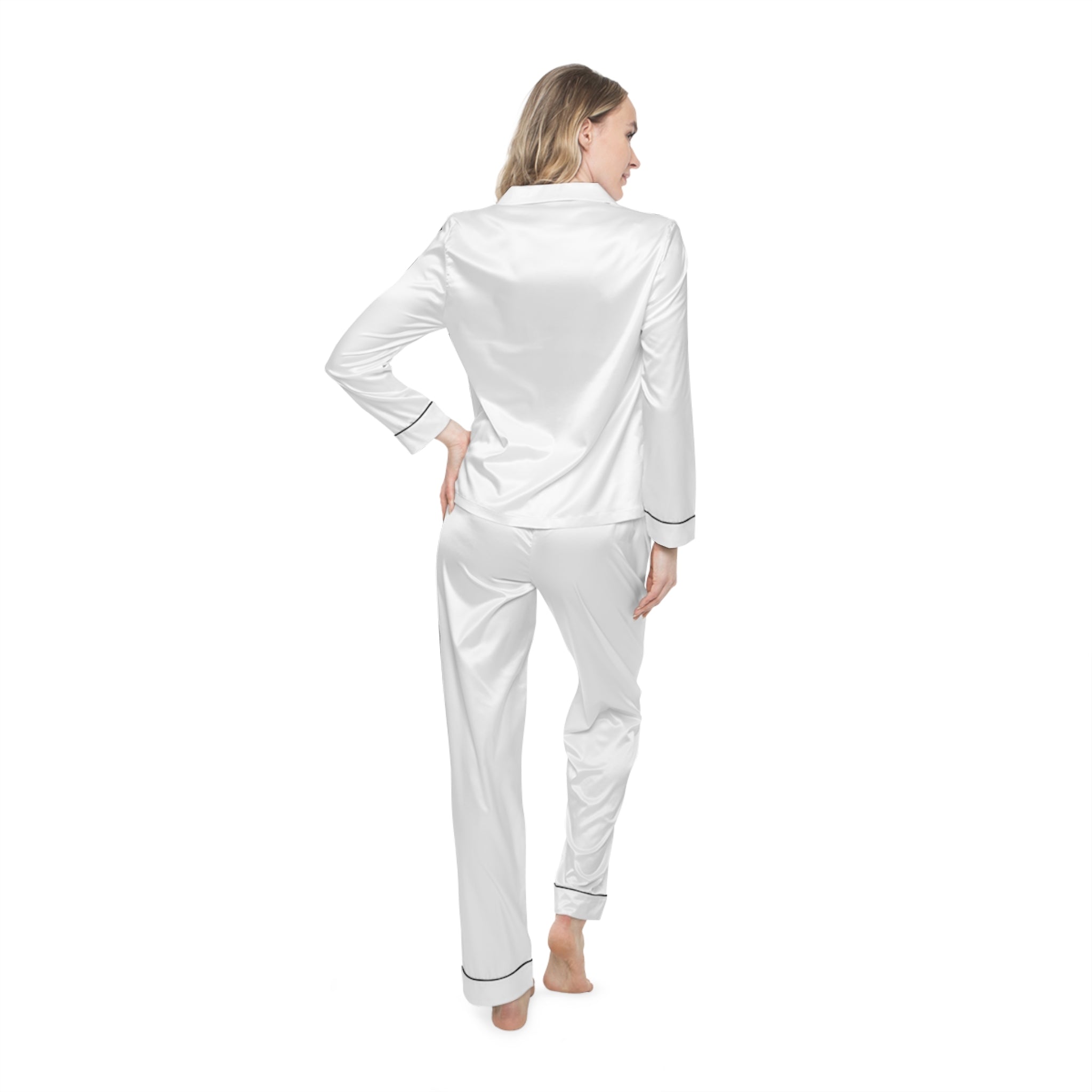 Women's Satin Pajama Set — Luxe White Sleepwear with Pocket Detail
