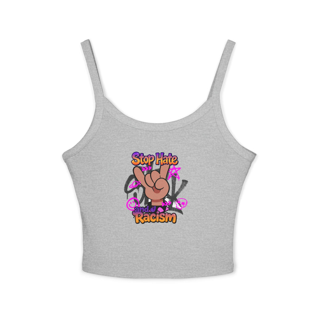 Stop Hating Racism Peace Sign Crop Tank Top — Anti-Racism Women's Spaghetti Strap