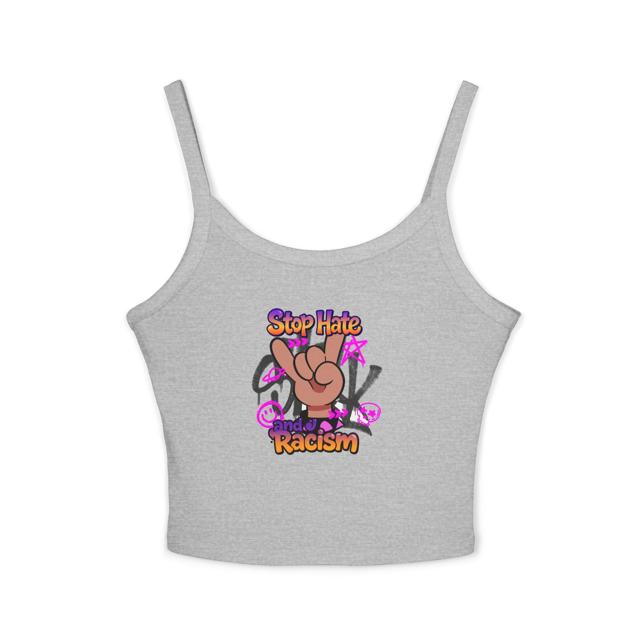 Stop Hating Racism Peace Sign Crop Tank Top — Anti-Racism Women's Spaghetti Strap