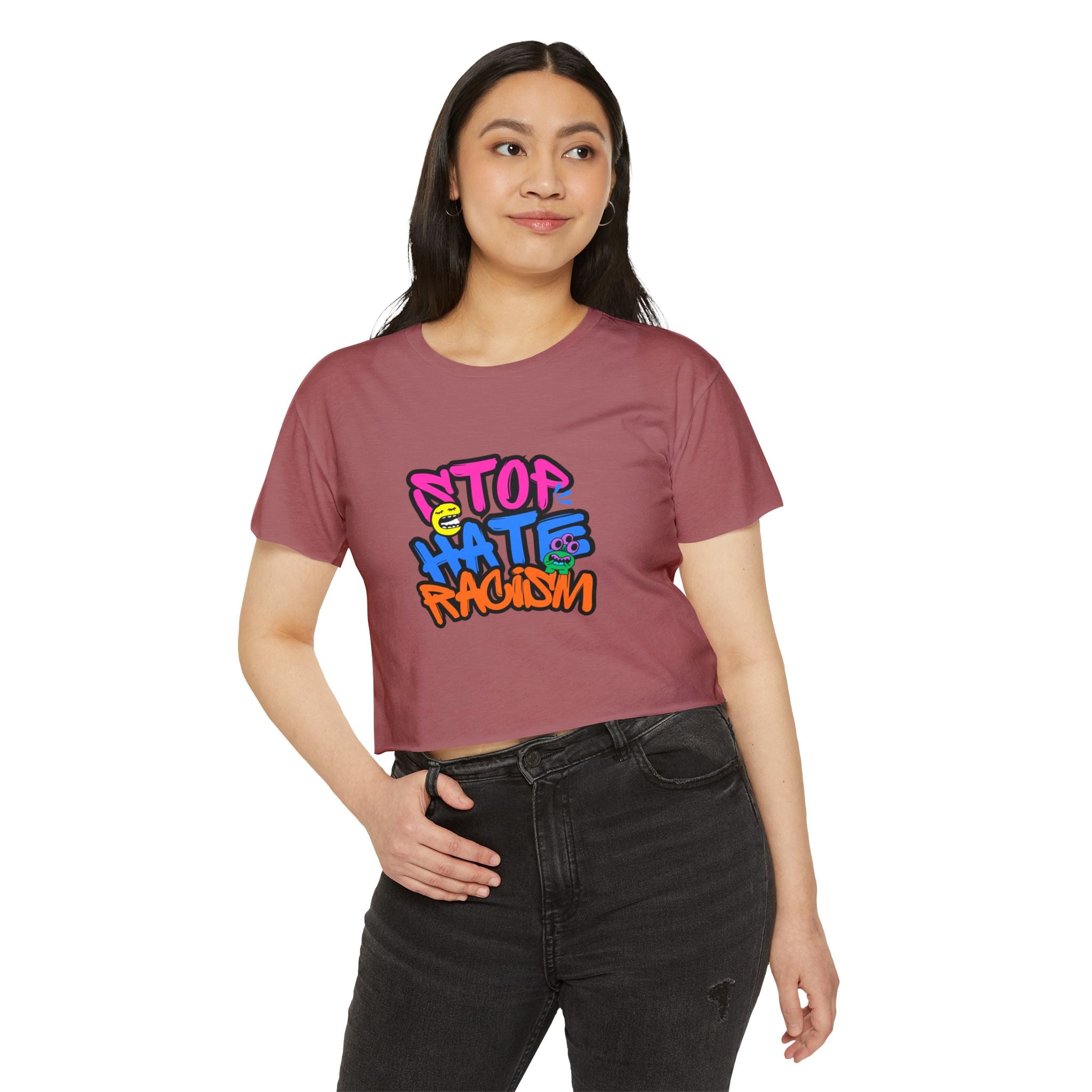 Crop Top — "Stop Hate Racism" Colorful Graffiti Festival Tee