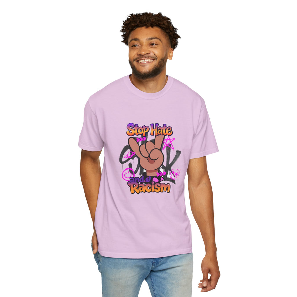 Stop Hate and Racism Graphic T-Shirt – Anti-Racism Solidarity Tee