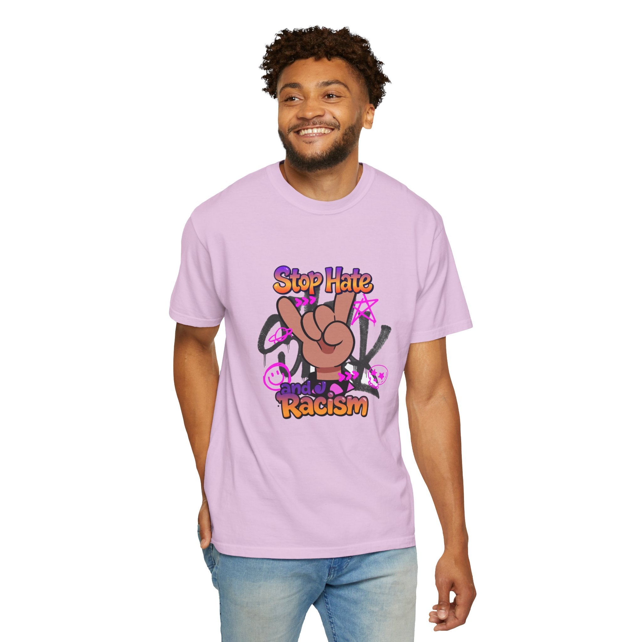 Stop Hate and Racism Graphic T-Shirt – Anti-Racism Solidarity Tee