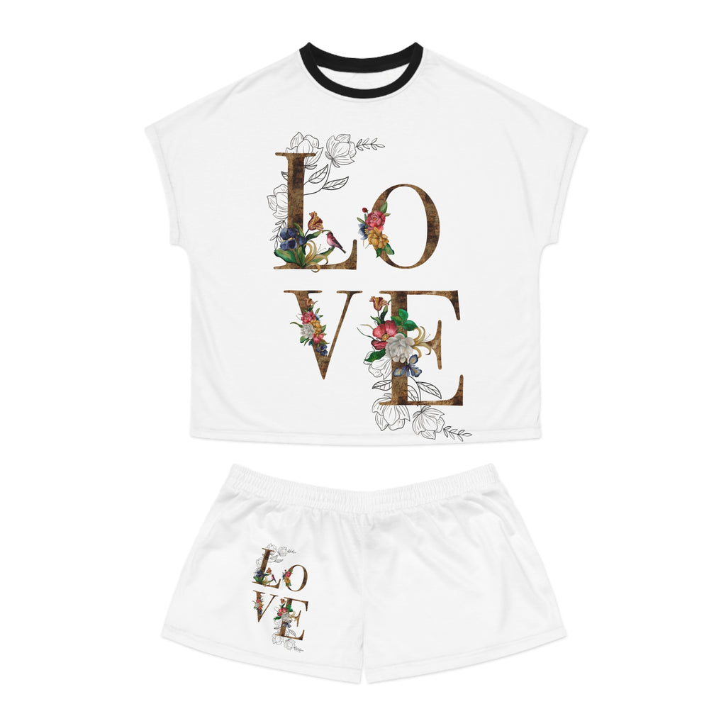 Women's Floral 'LOVE' Short Pajama Set - Cozy Romantic Sleepwear