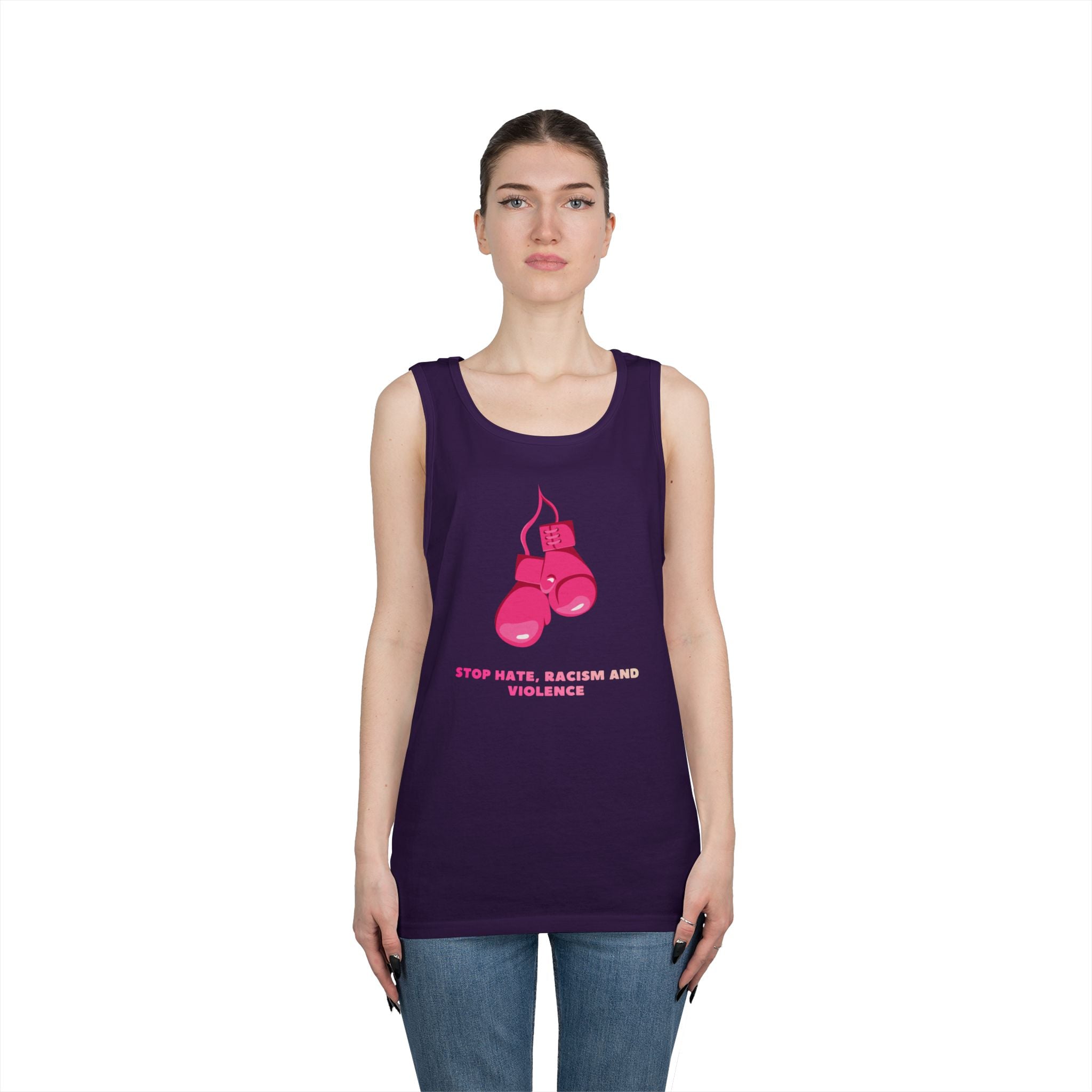 Pink Boxing Gloves Tank Top – “Stop Hate, Racism and Violence” Graphic Tank