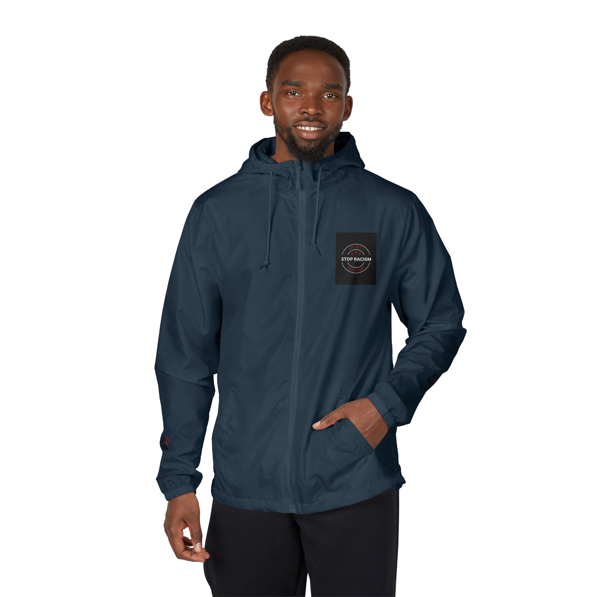 Windbreaker Jacket — Minimal White Camo Hooded Windbreaker with Small Chest Patch & Sleeve Logos