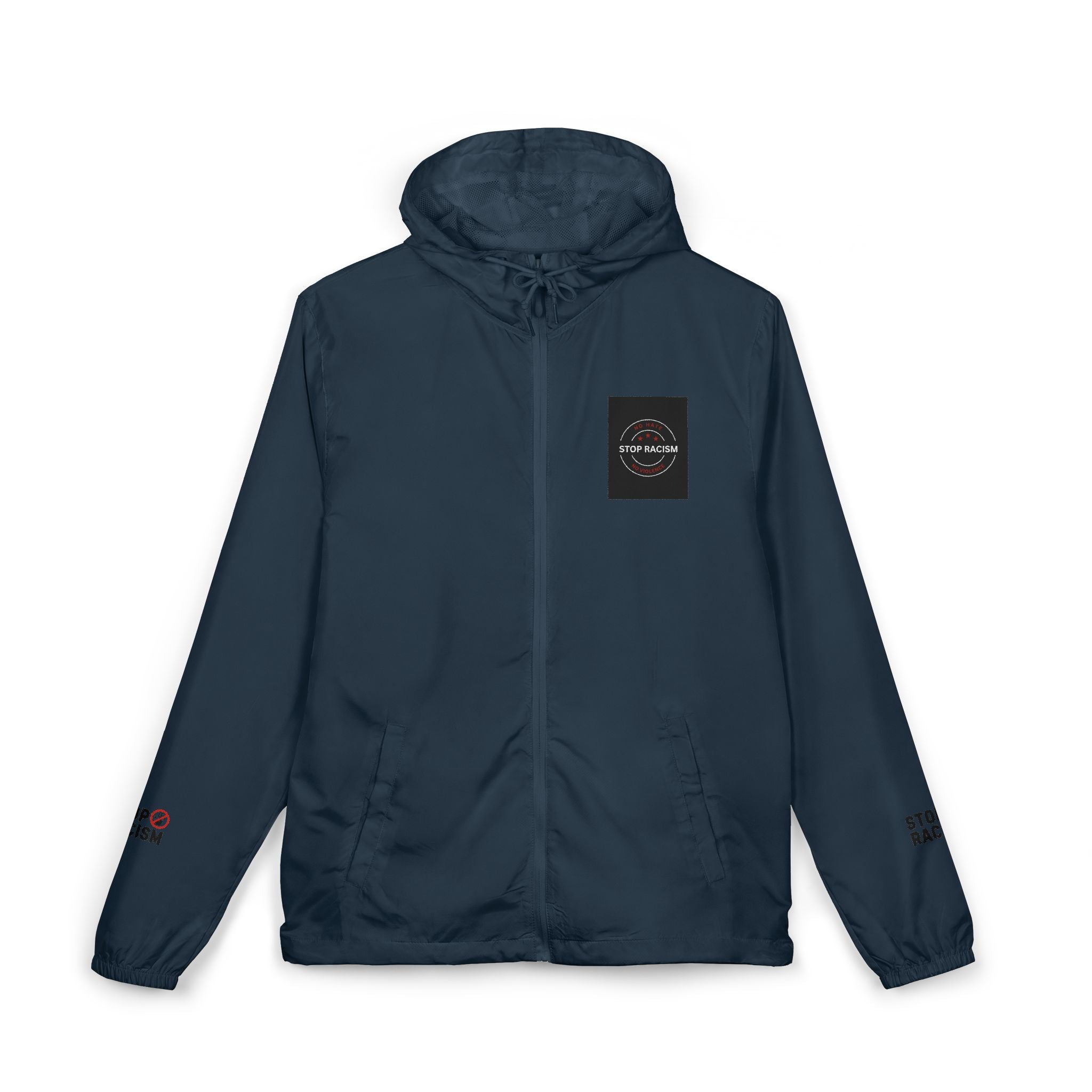 Windbreaker Jacket — Minimal White Camo Hooded Windbreaker with Small Chest Patch & Sleeve Logos