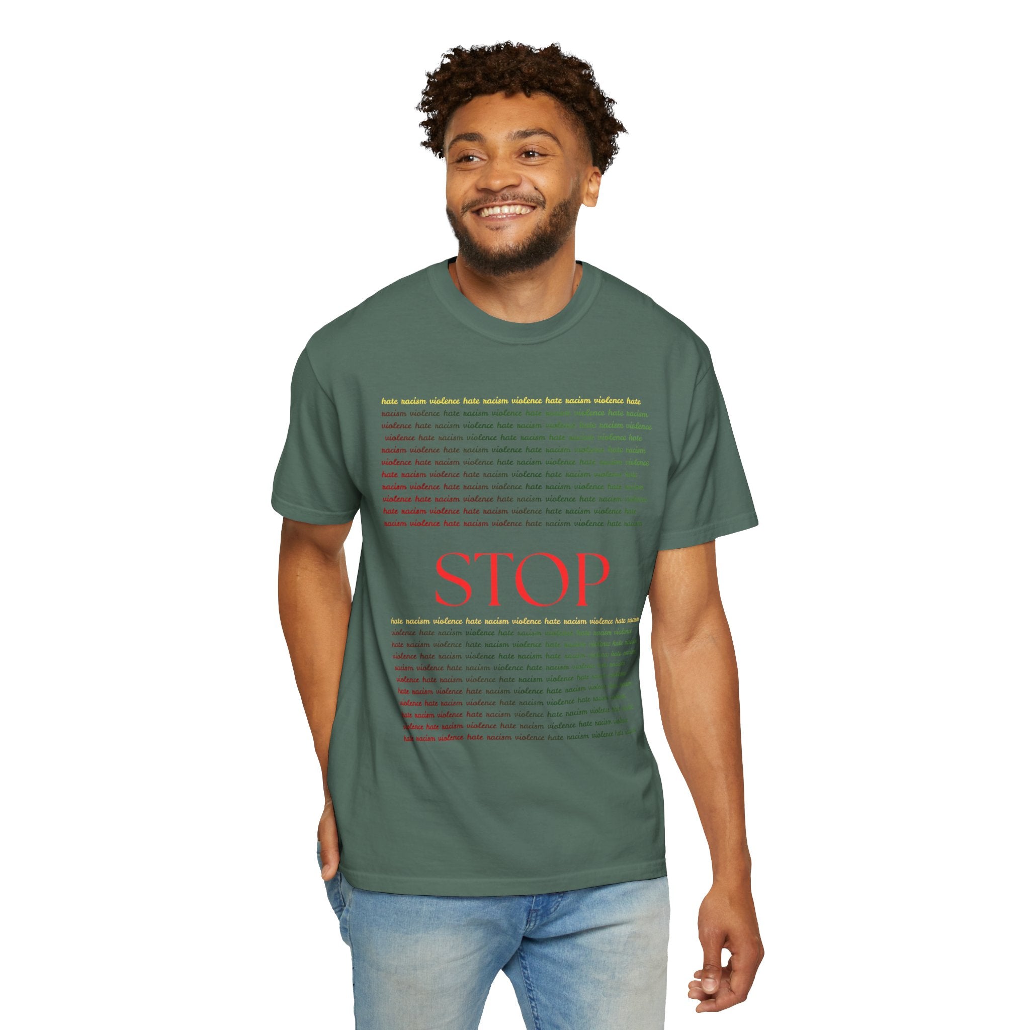 Stop Screen Tee — Black Graphic T-Shirt with Bold RED “STOP” Message