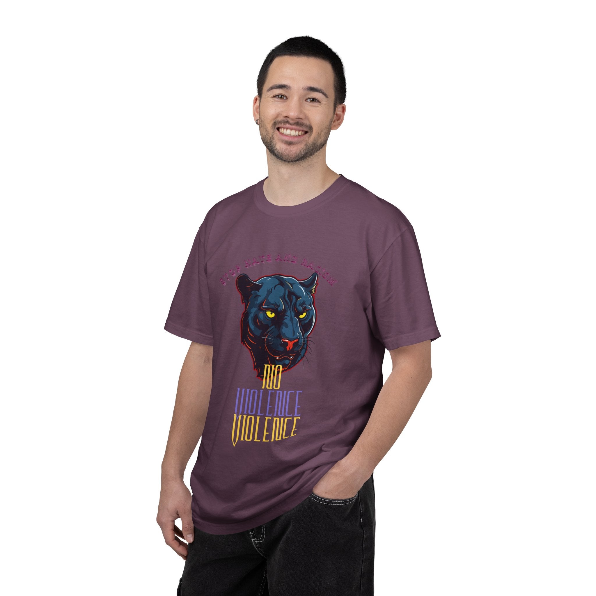 No Violence Panther T-Shirt — Graphic Animal Tee with 'No Violence' Text