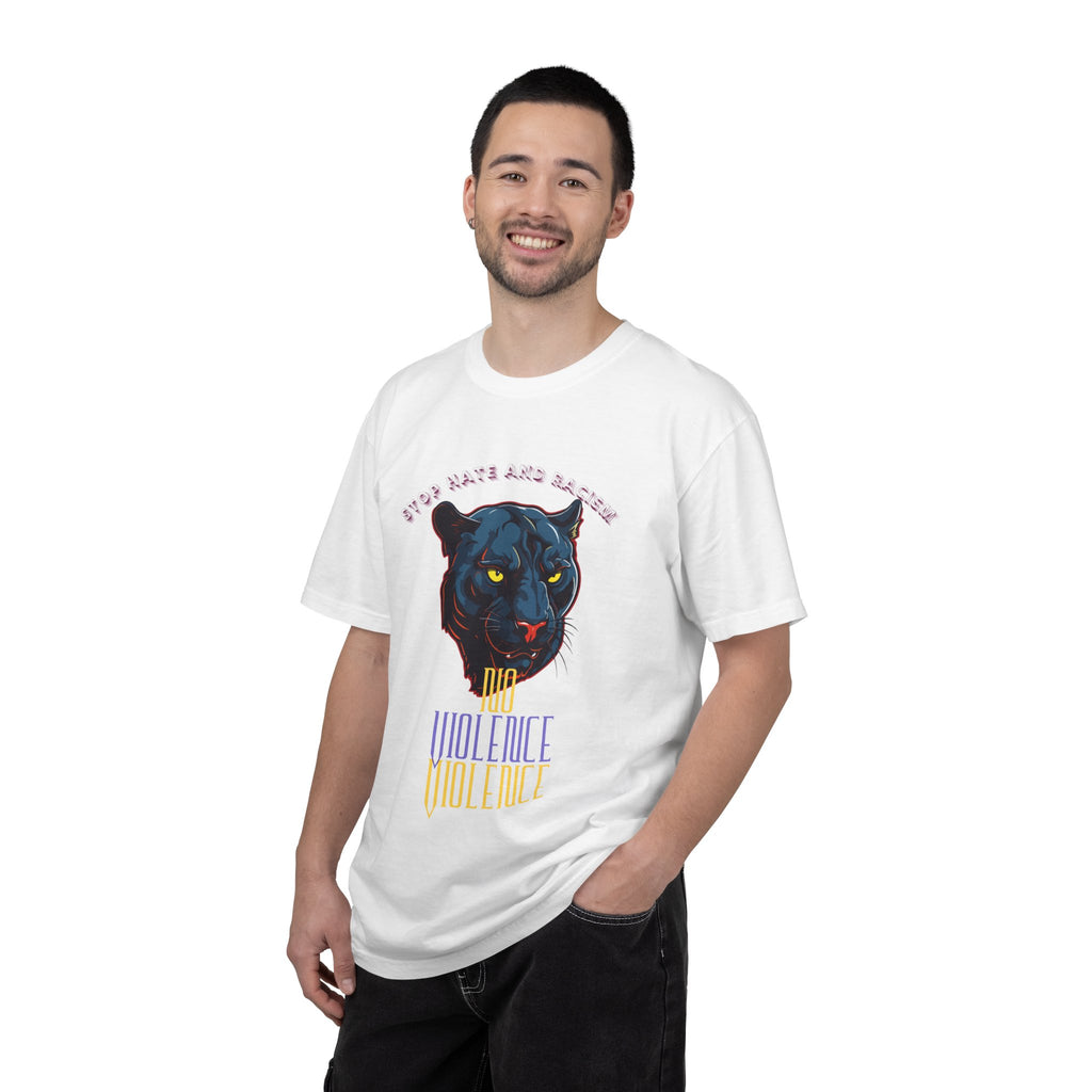 No Violence Panther T-Shirt — Graphic Animal Tee with 'No Violence' Text