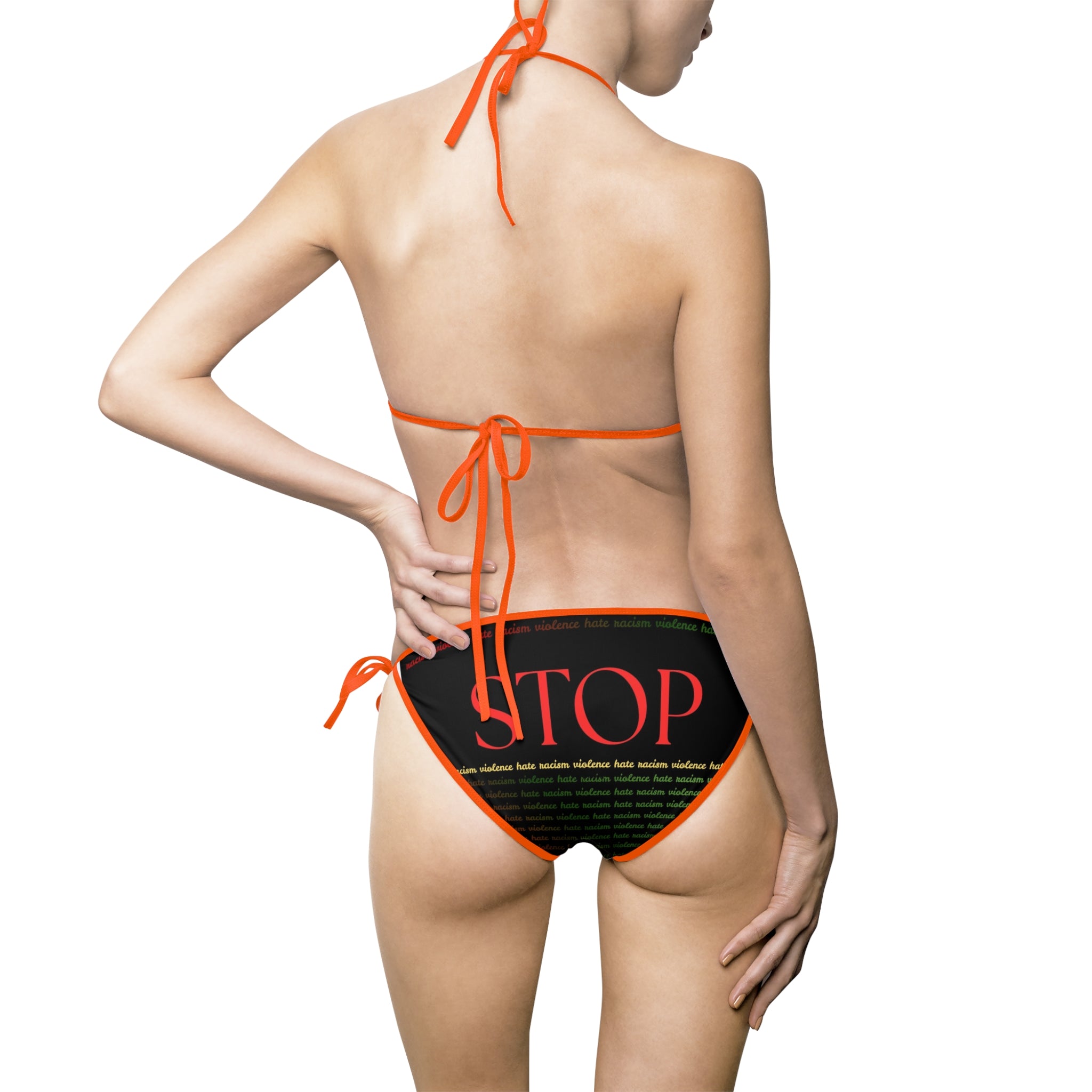 STOP Text Black Graphic Bikini — Protest Statement Swimsuit