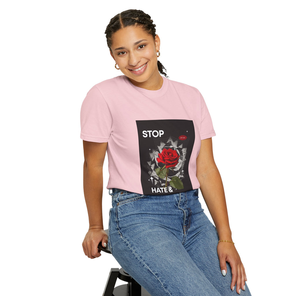 Stop Hate & Violence T-Shirt — Rose Protest Graphic Tee
