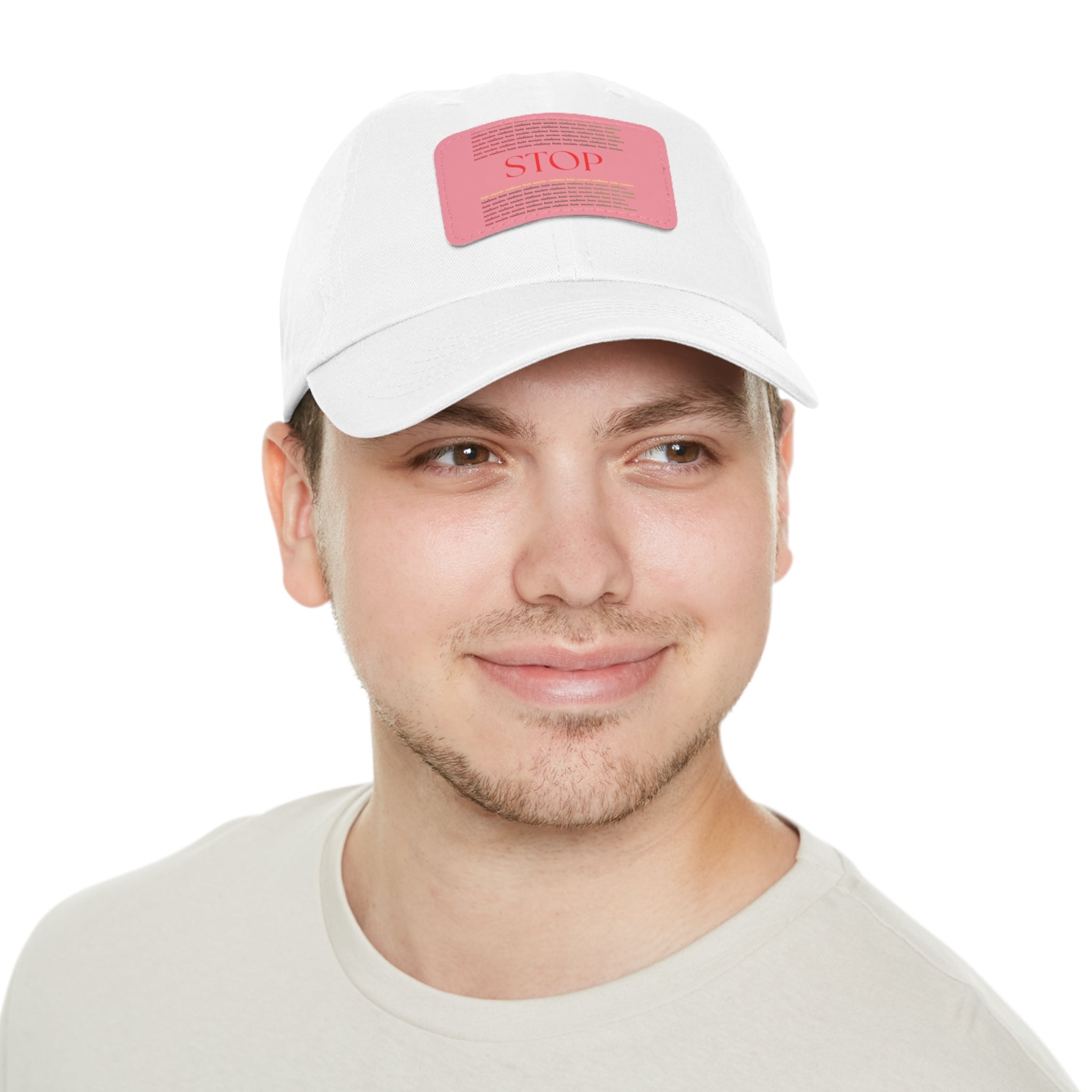 Leather Patch Dad Hat — 'STOP' Embossed Casual Baseball Cap