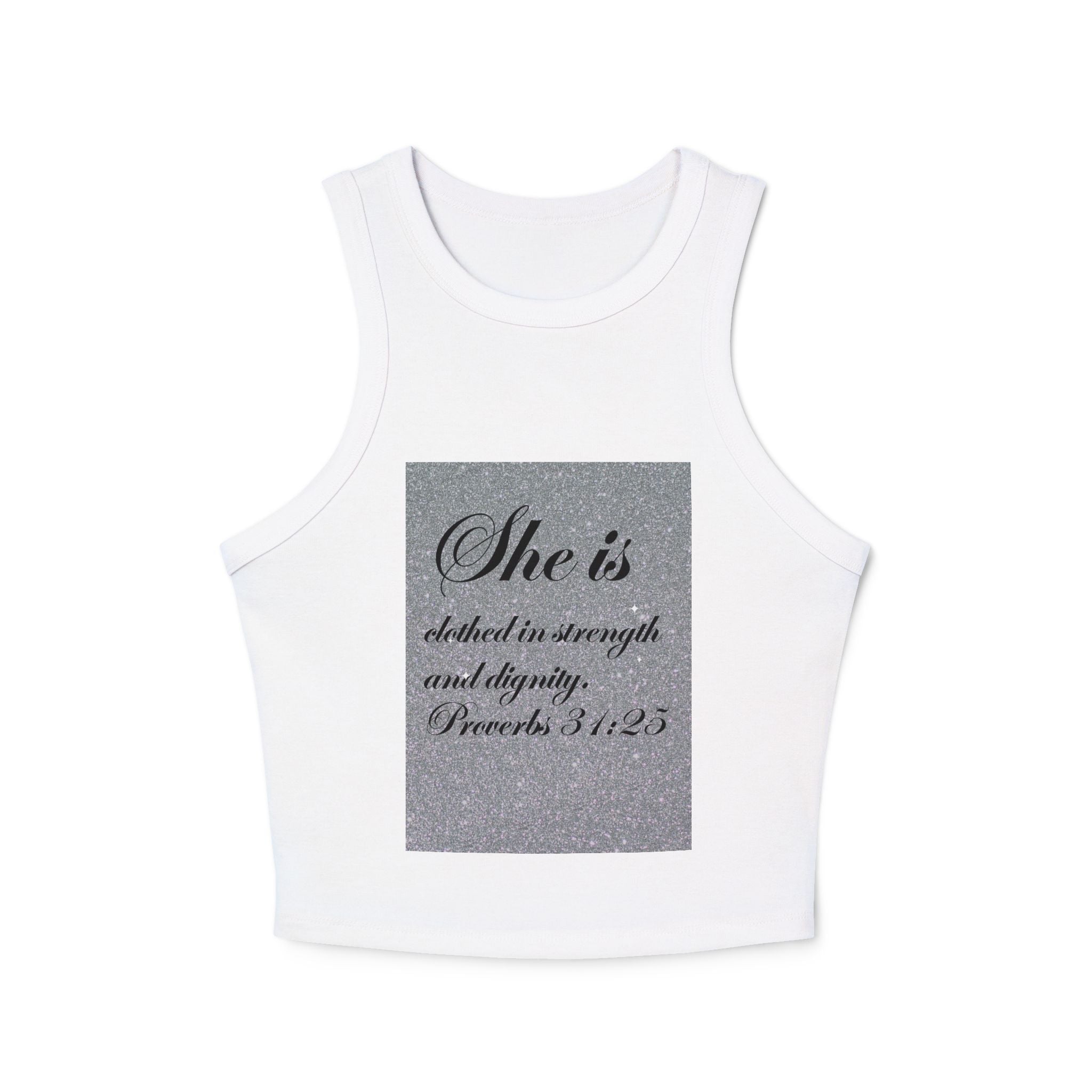 Proverbs 31:25 'She Is Clothed in Strength' Women's Ribbed Racer Tank