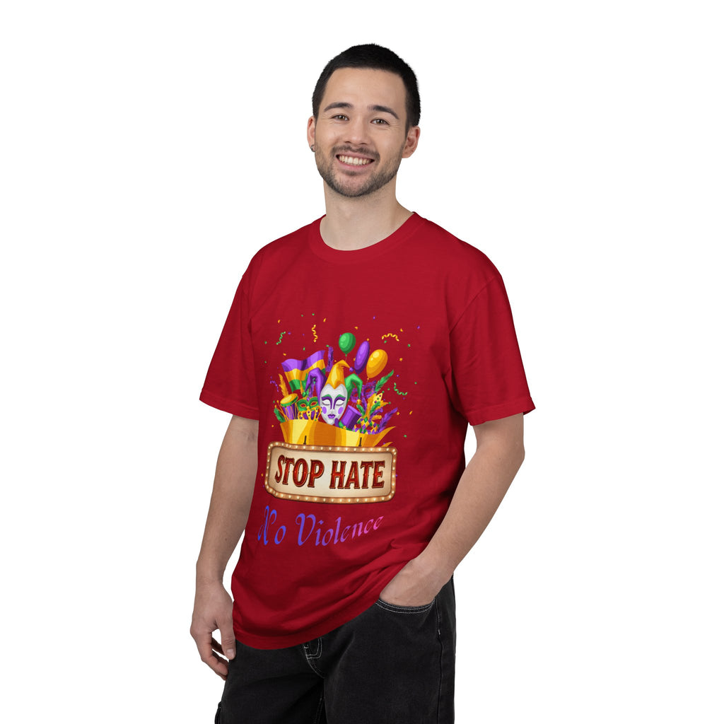 T-Shirt — "Stop Hate, No Violence" Mardi Gras Parade Design