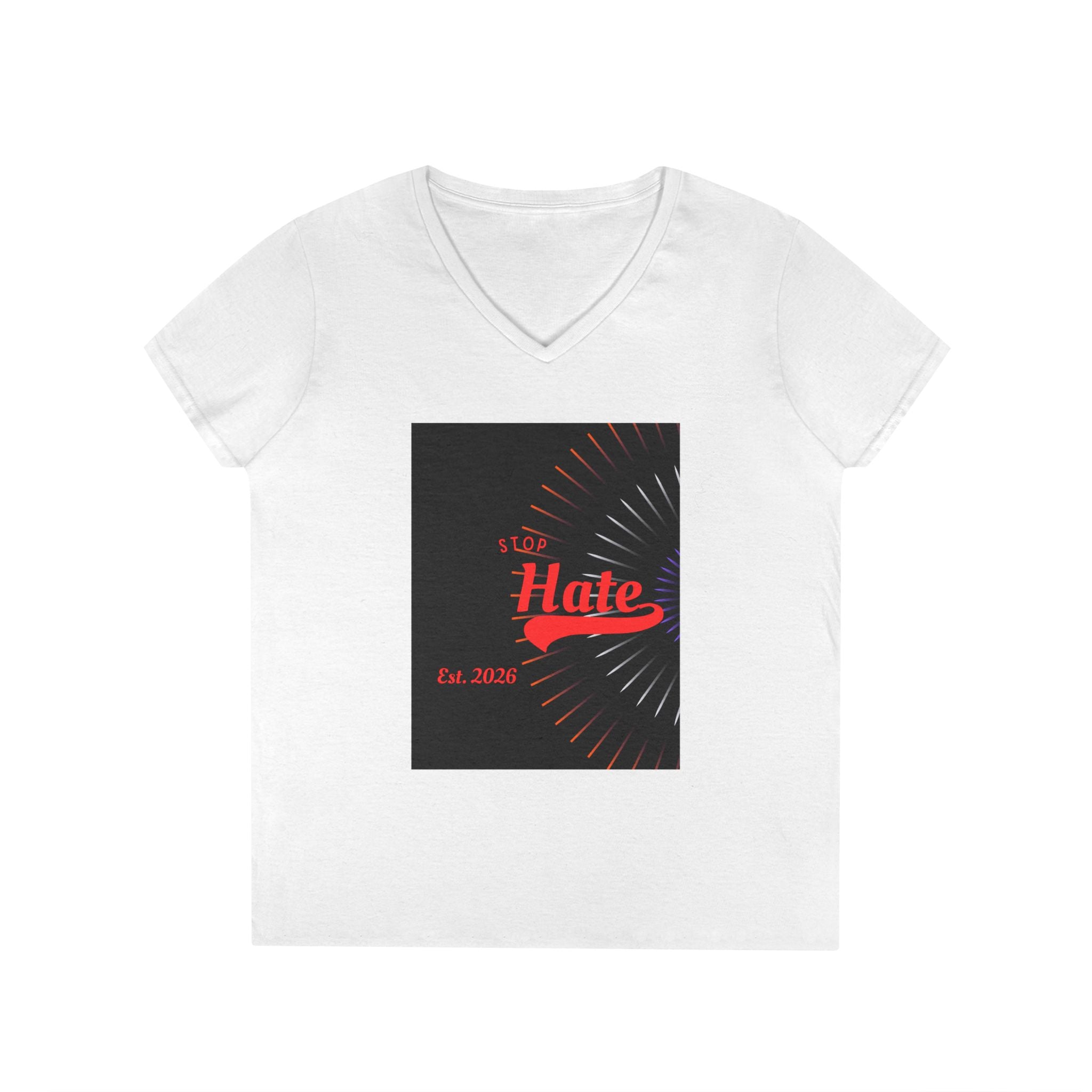 Ladies' V-Neck T-Shirt — Retro "Hate" Graphic Tee (Established 2023)