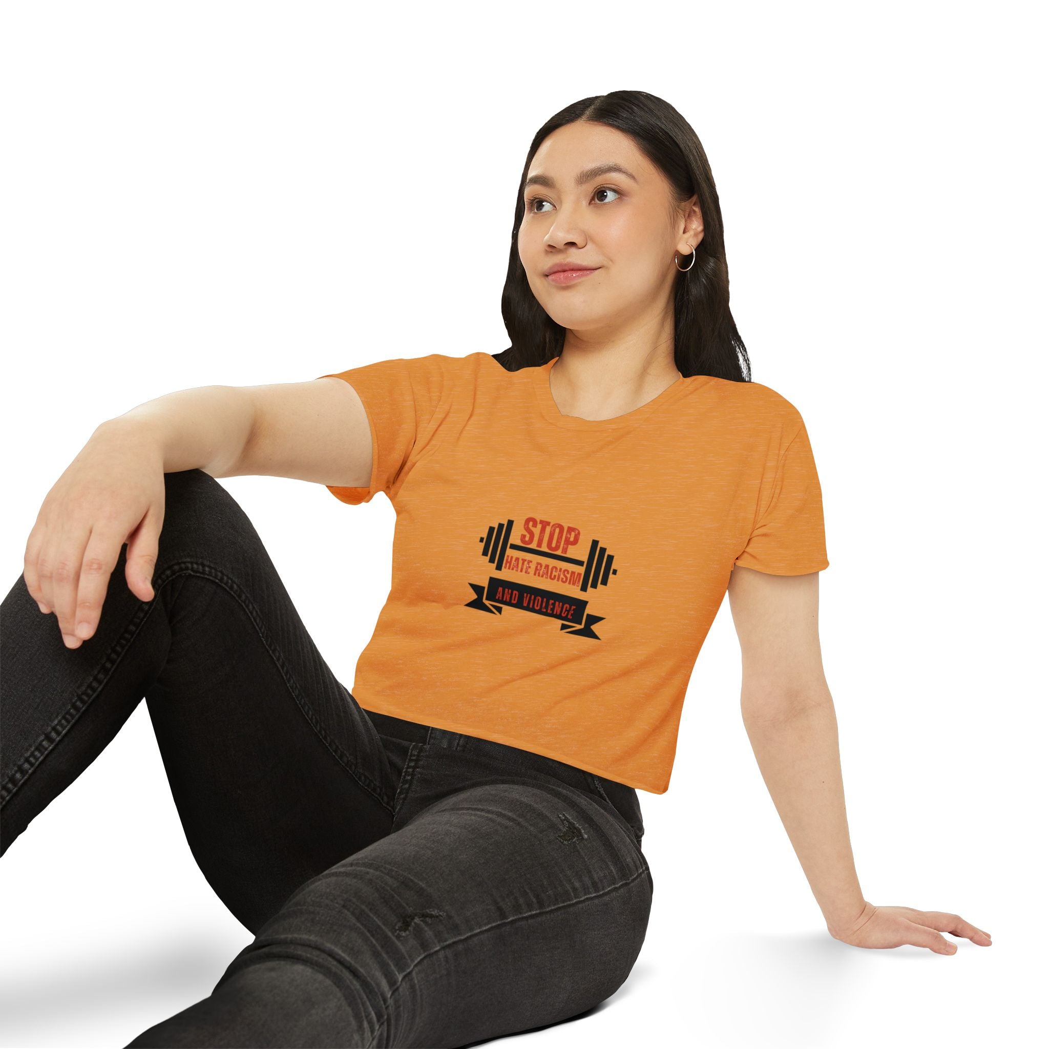 Crop Top — "Stop Hate Racism and Violence" Graphic Festival Tee
