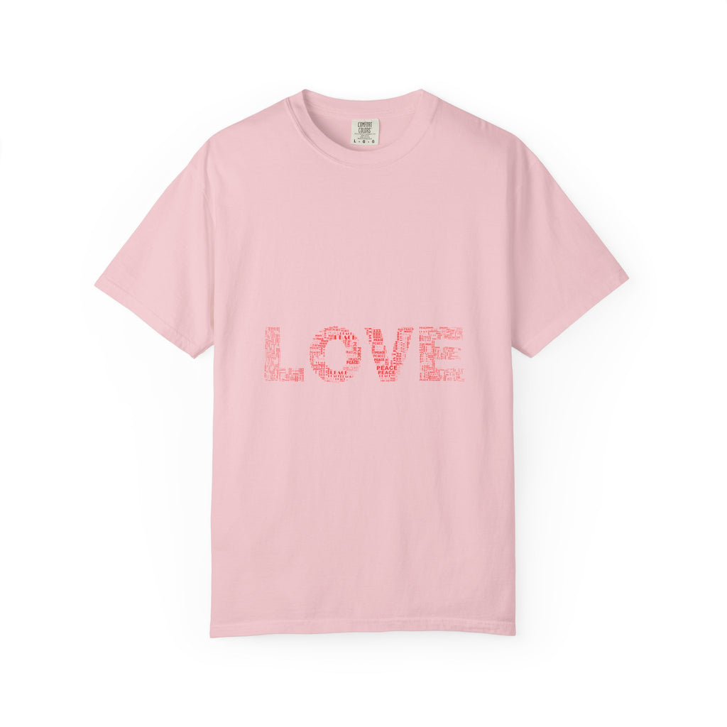 LOVE Graphic T-Shirt — Pink Floral Text Tee for Valentine’s Day & Everyday