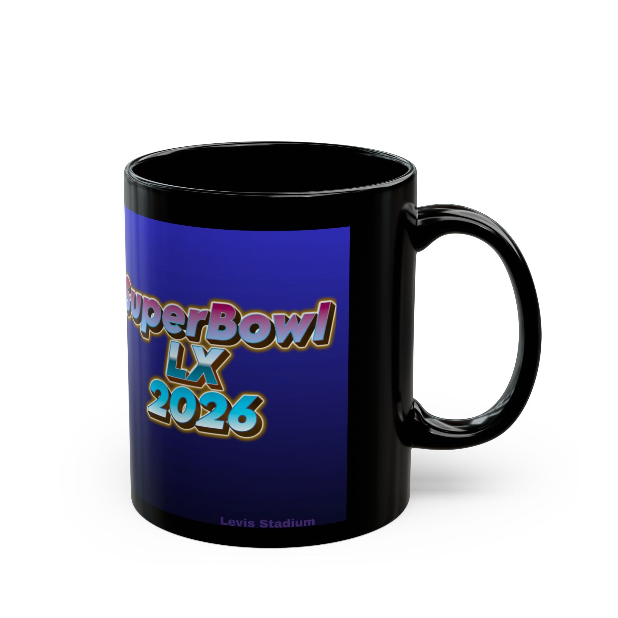 SuperBowl LX 2026 Black Mug – Retro Gradient Football Fan Coffee Cup (11oz/15oz)