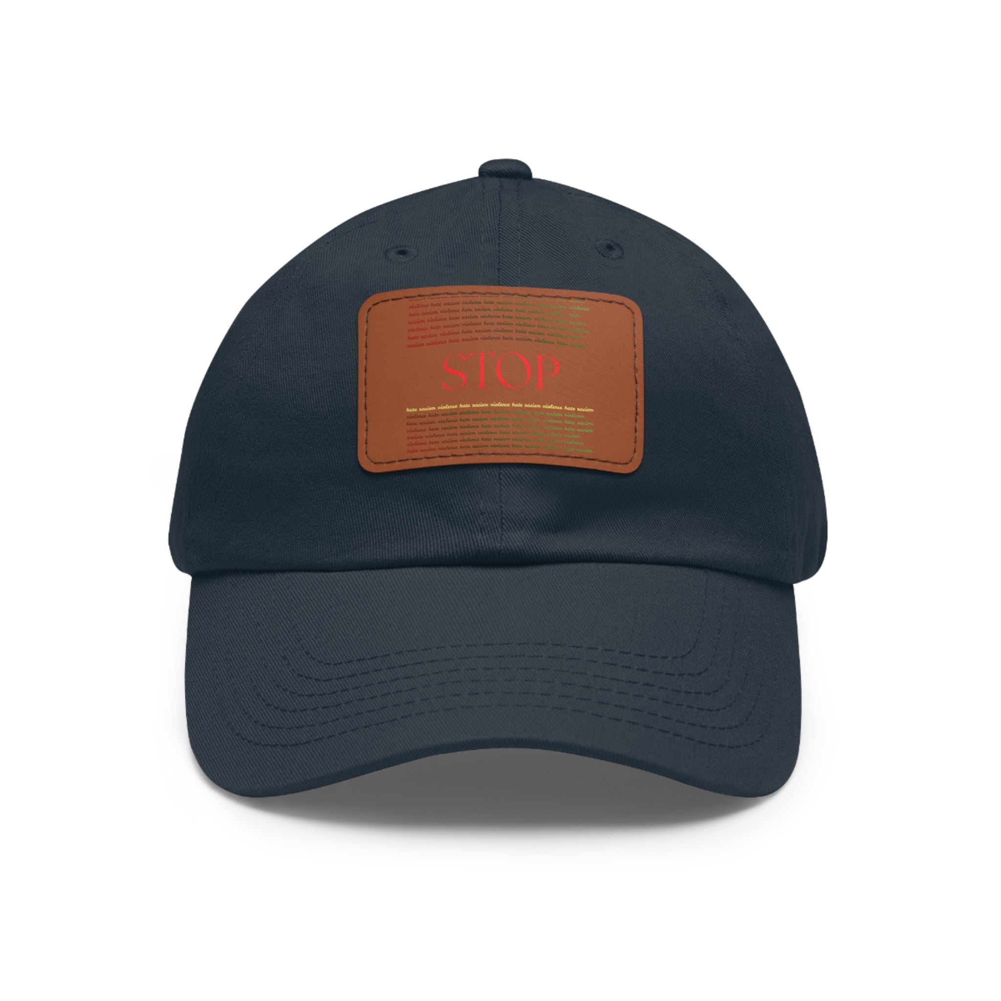 Leather Patch Dad Hat — 'STOP' Embossed Casual Baseball Cap